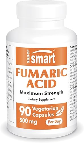 Supersmart - Ácido fumárico 500 mg por día - Ayuda con parches de piel descamada - Respuesta inflamatoria saludable | Sin OMG y sin gluten - 90