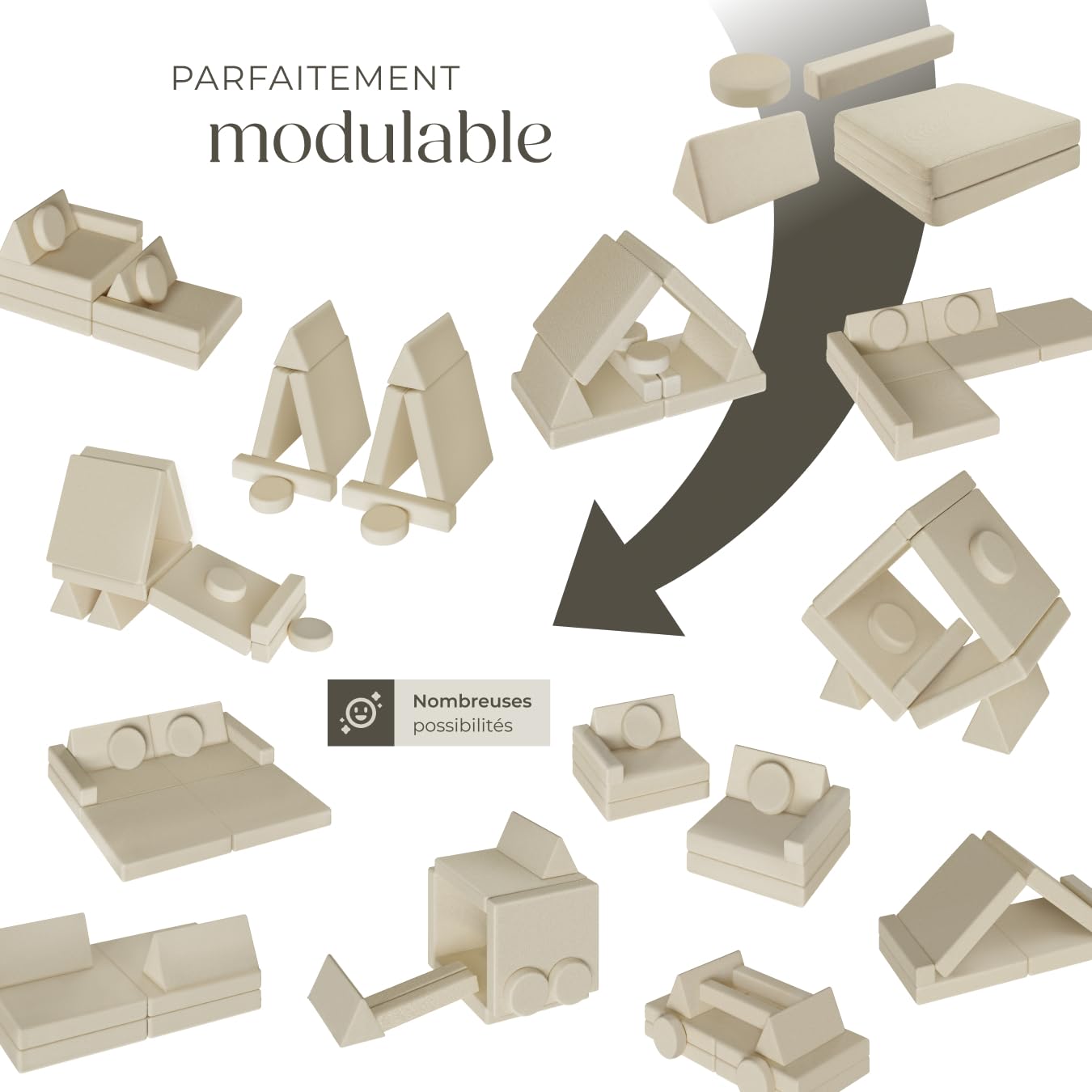 tectake® Canapé convertible 2 places modulable Canapé enfant en Mousse & Lin Fauteuil enfant Canapé lit Matelas de sol enfant Lit pliant Matelas pliable pour Chambre enfant Jeu de construction Lecture