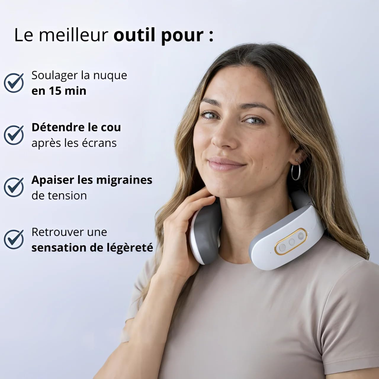 Masseur Cervical Électrique Intelligent - 6 Modes, 9 Niveaux, Massage à Impulsions sur 4 Têtes, Fonction de Chauffage à Température Constante