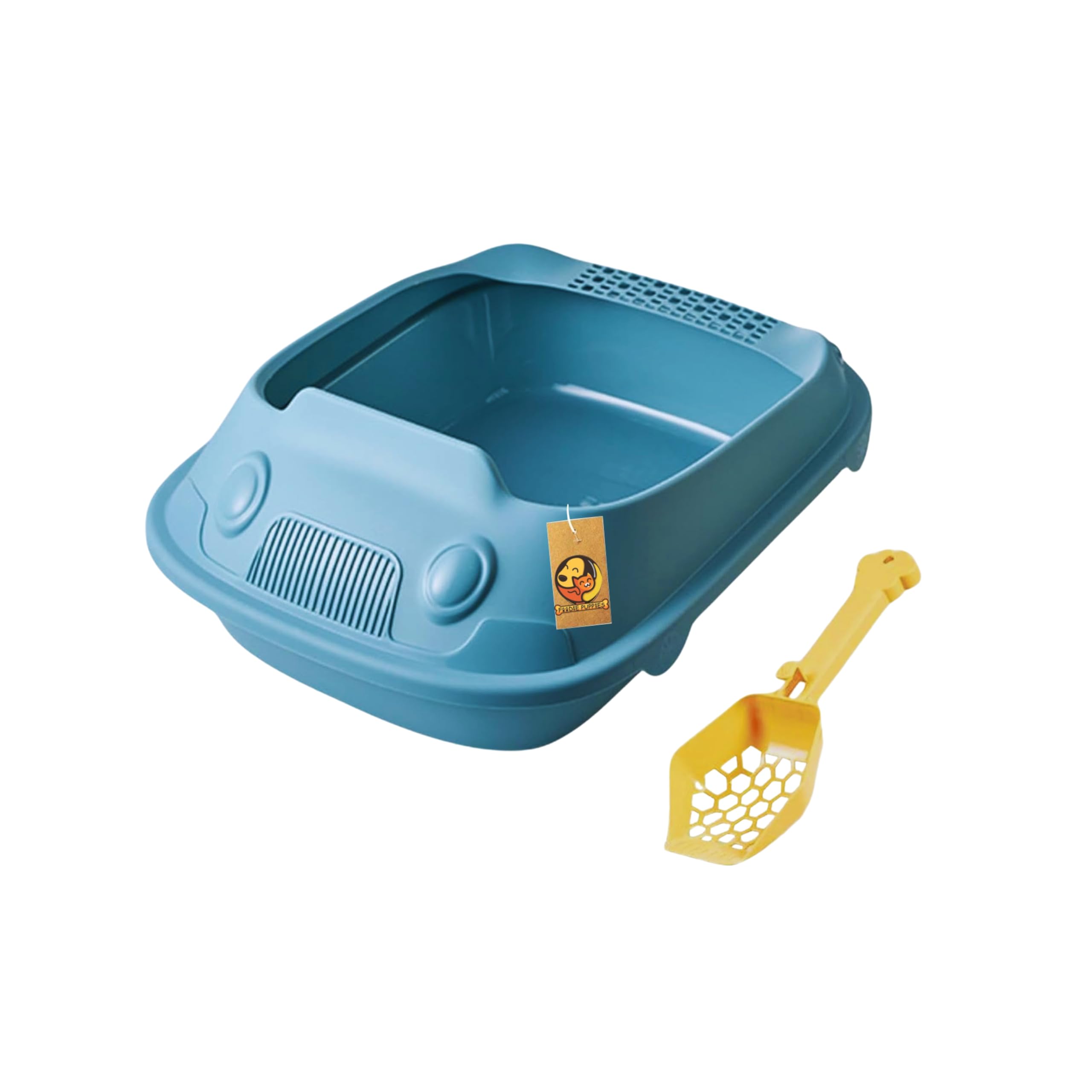 Foodie Puppies Open Cat Litter Tray with Free Scooper for Small to Medium Cats, Kittens and Rabbit Toilet Training - (Car Shape Tray - Purple, 51x38x20cm) | Semi-Closed Design and Durable Quality