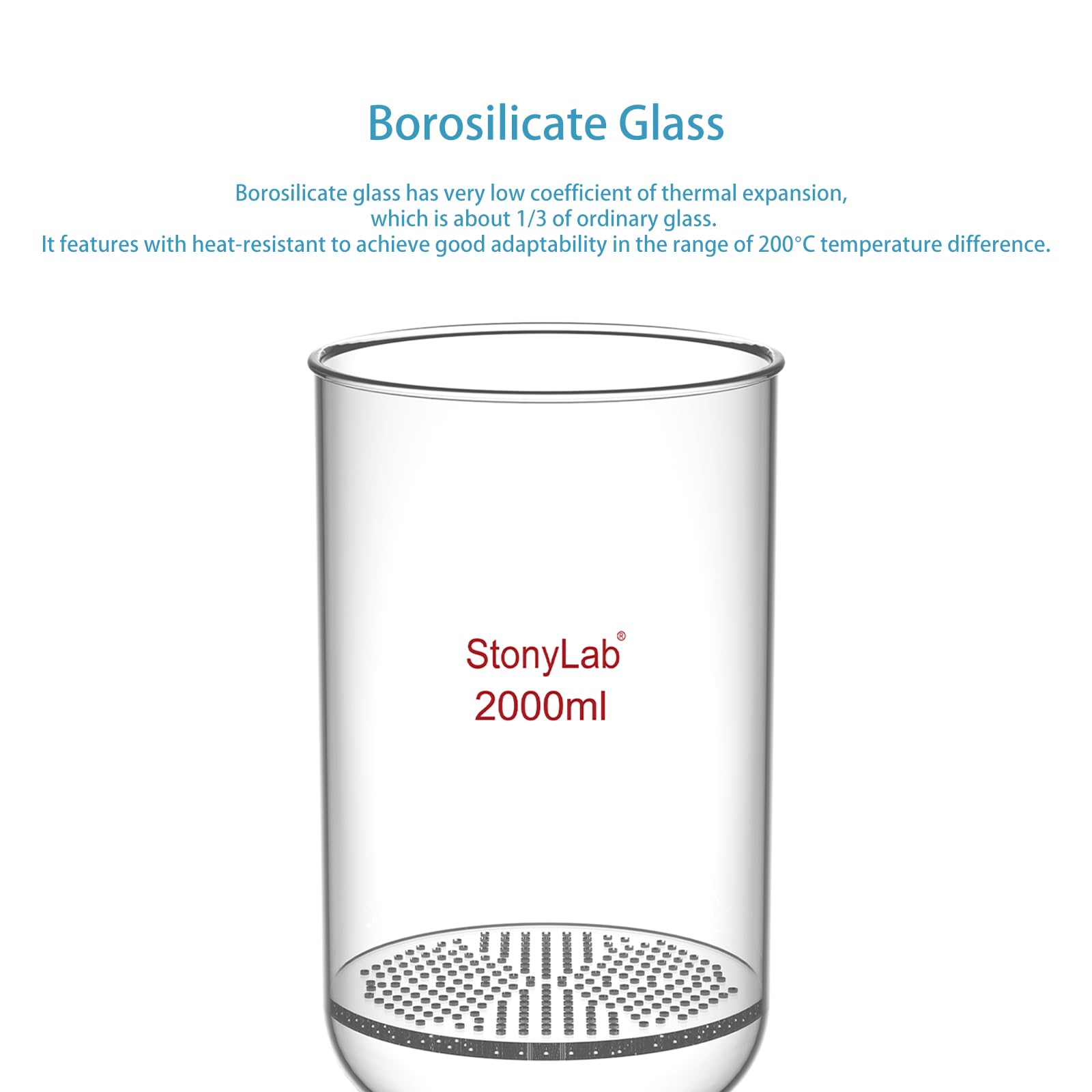 stonylab Embudo de Filtración Buchner de Vidrio, Embudo de Filtro de Placa de Vidrio Borosilicato con Conexión de Manguera de 10 mm y Junta Estándar 24/40 para Pruebas de Filtración, 2000 ml