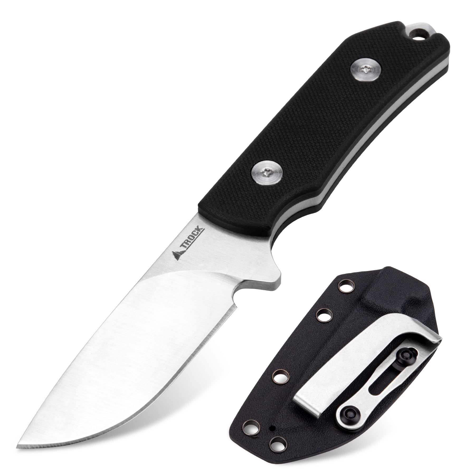 TROCK Small Fixed Blade Knife, 2.36” Drop Point D2 Blade Camping Hutting Hiking Knife for Men Women G10 Handle with Sheath and Clip Outdoor Daily Use EDC
