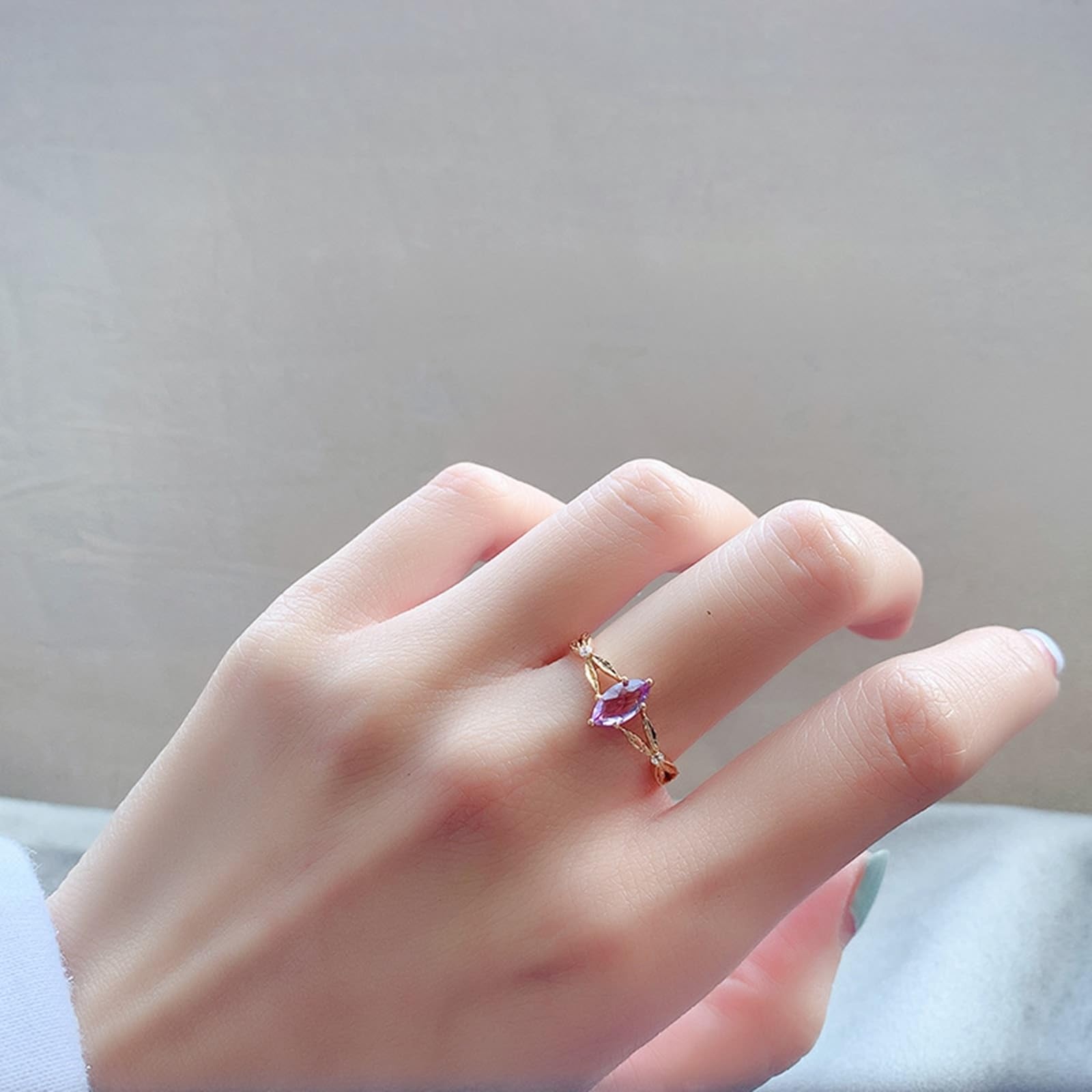 Gelbgold Au 375/585/750 Hochzeitsband mit Marquise Lila Amethyst in 6 Klaue-Fassung Gr.47-65