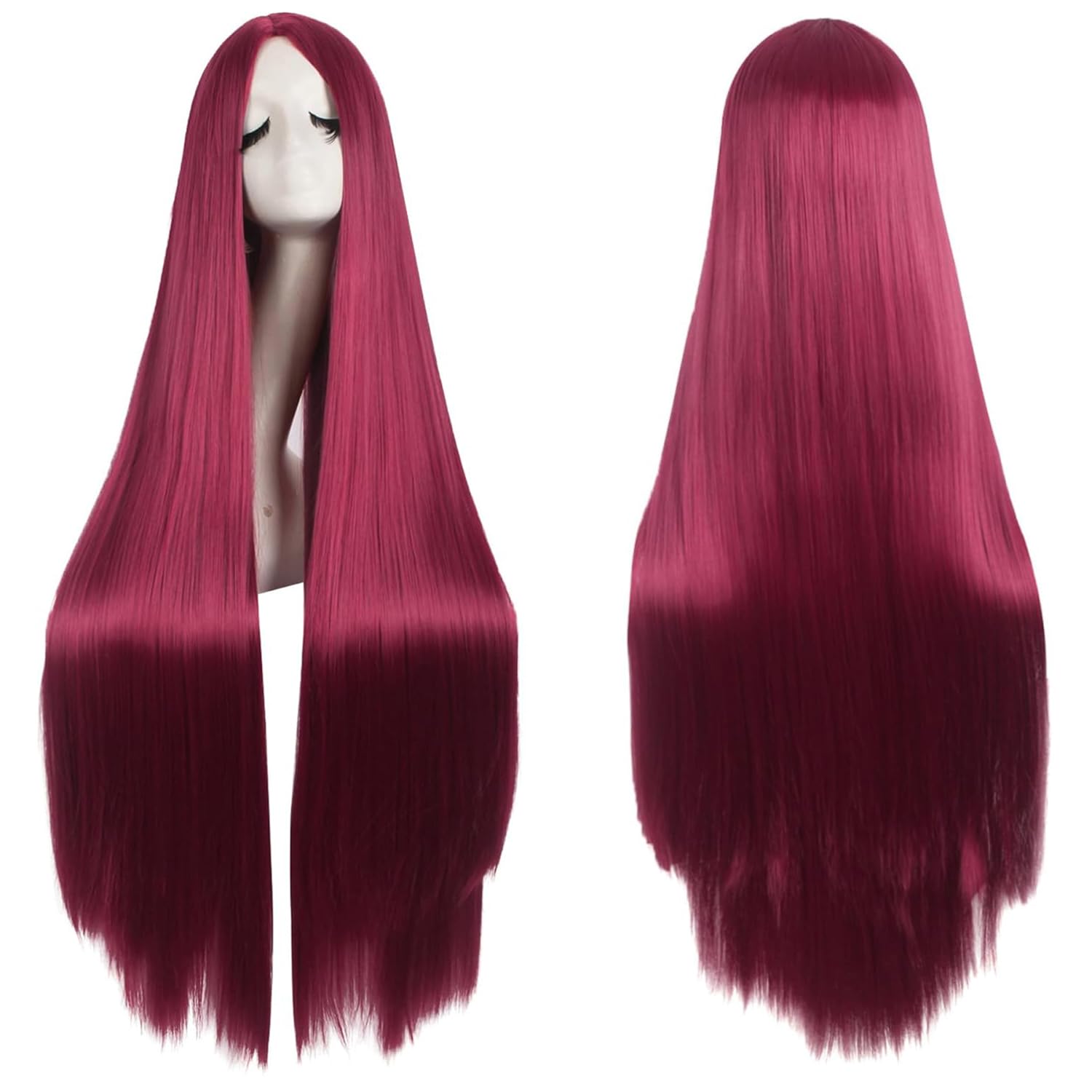 Colorfulpanda Long Red Wigs for Women Long Straight Synthetic Hair Wig Middle Part for Party Cosplay Halloween Anime,dark red 80cm 32inch
