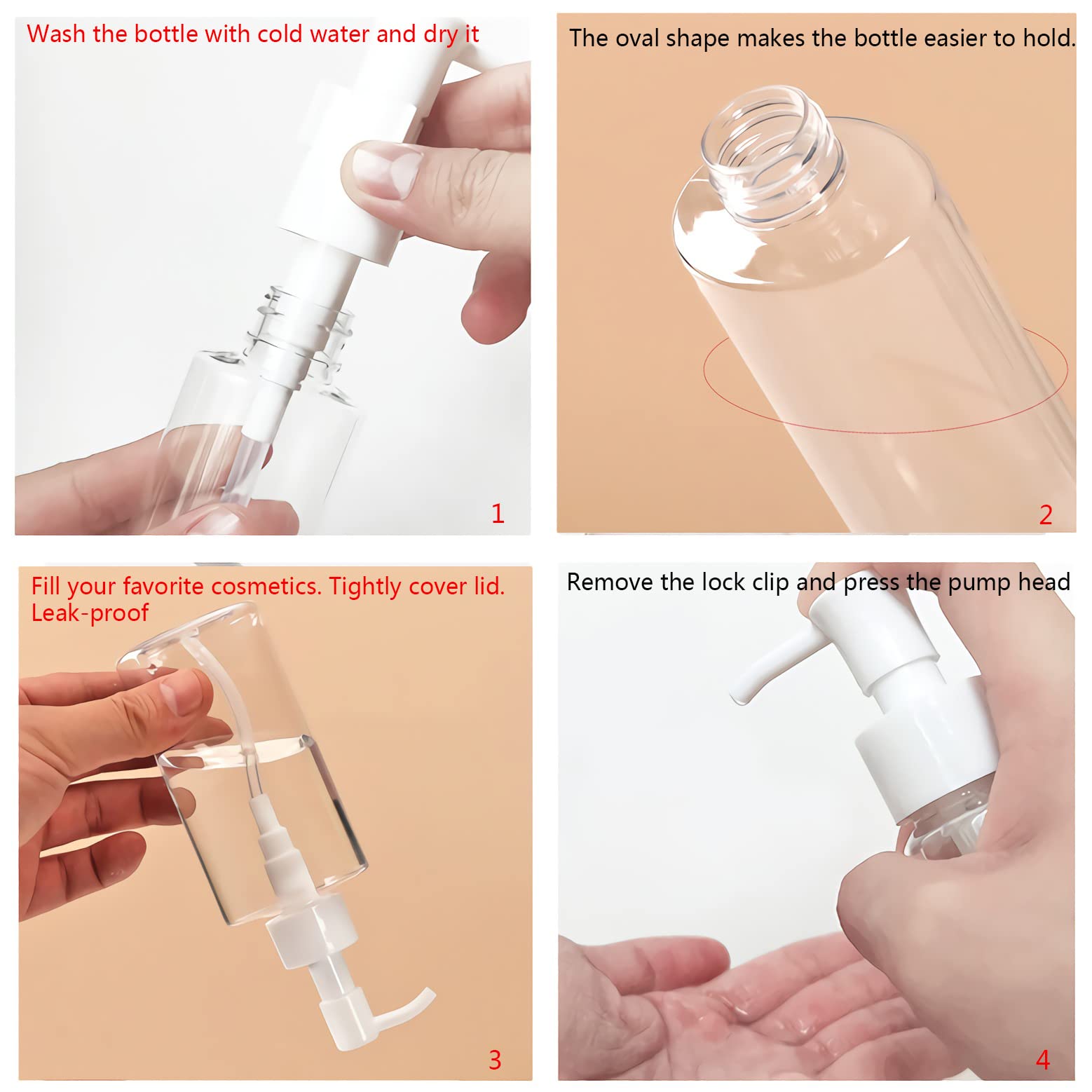 12 Pezzi 50 ml Ovale Trasparente Pet plastica Dispenser Pompa flacone con Pompa per lozione Fai da Te flaconi Bili per Cosmetici Bagno lozione Shampoo Gel con Imbuto (150 ml)