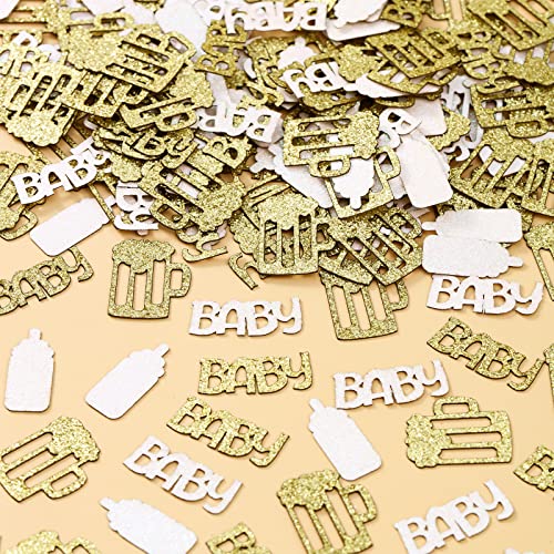 A Baby is Brewing Baby Shower Decorations Beer, 200 Pcs White and Gold Glitter Baby Shower Confetti, Diaper Party Decorations for Gender Reveal Pregnancy Celebration, Beer Theme Table Decor