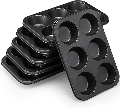 Paquete de 6 moldes antiadherentes para hornear magdalenas, moldes para magdalenas, lata de acero al carbono dorado para hornear magdalenas, apto