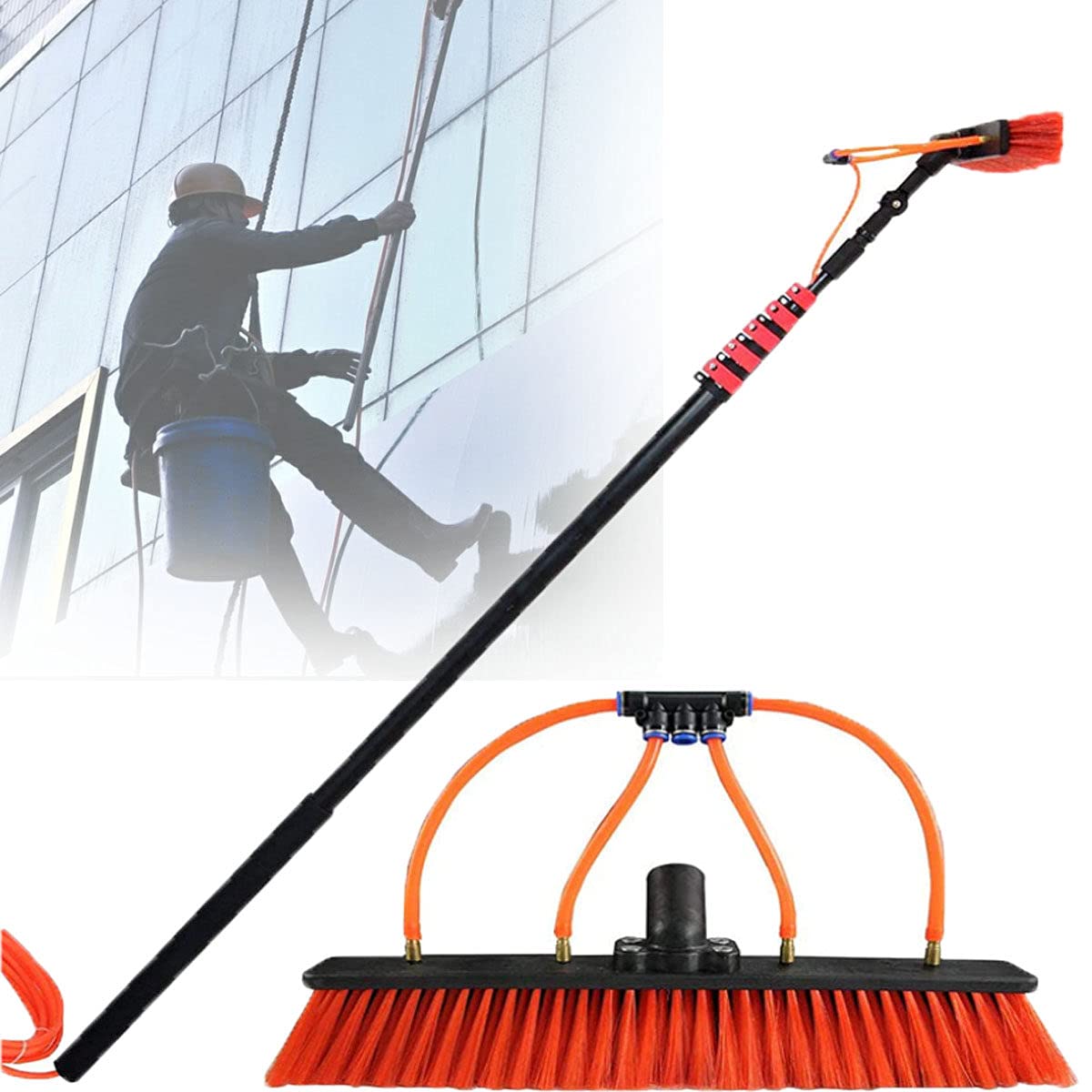 Aioneer Water Fed Pole Kit, Telescopic Solar Panels Cleaning Pole Window Cleaning Equipment, Adjustable Height And 30Cm Cleaning Brush-55cm Brush -5M/17FT