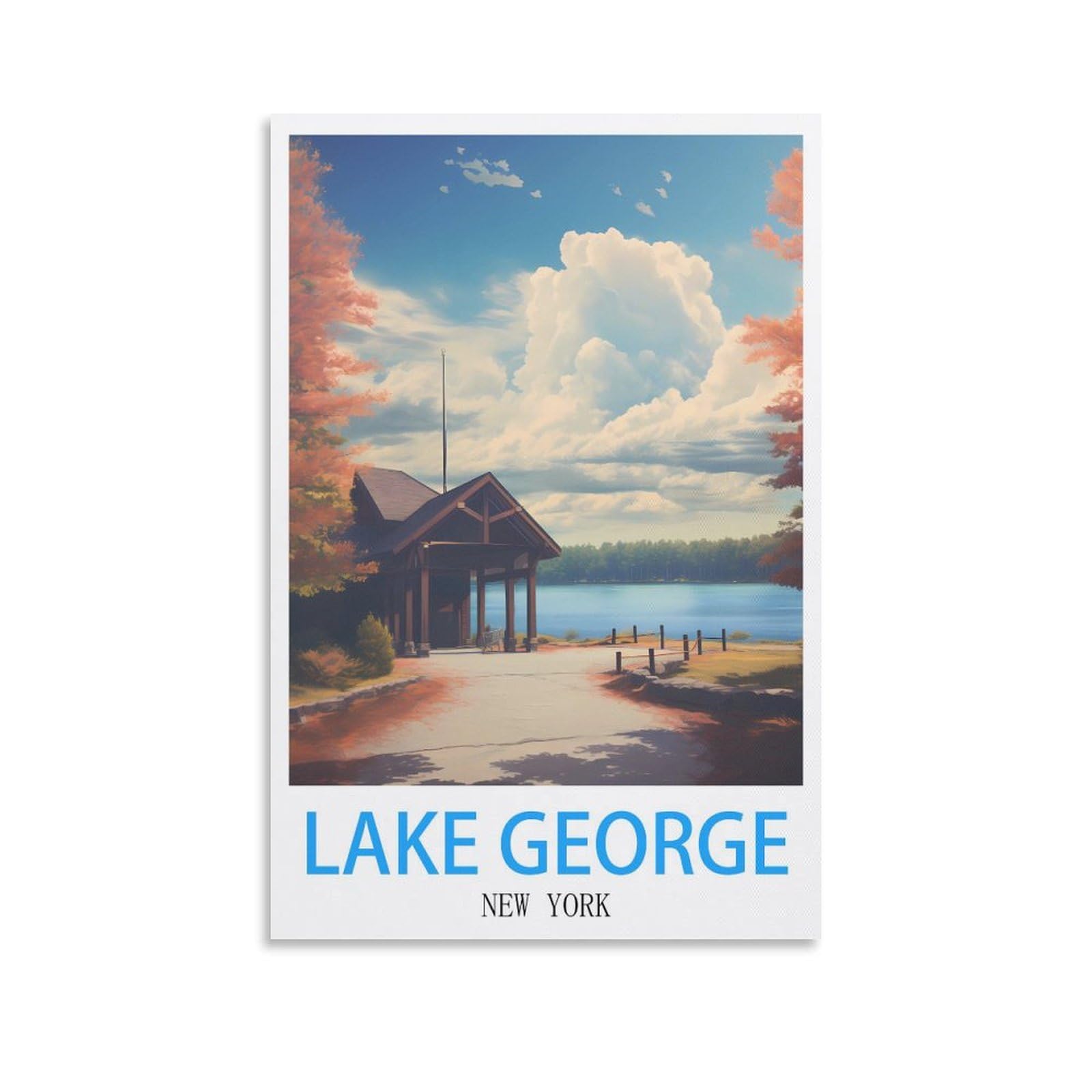 EZMLFA DIY Diamond Painting,Lake George New York 5D Landscape Diamond Painting Kits for Adult, Gem Art Crystal Art Kits for Adults, for Home Wall 30x40cm