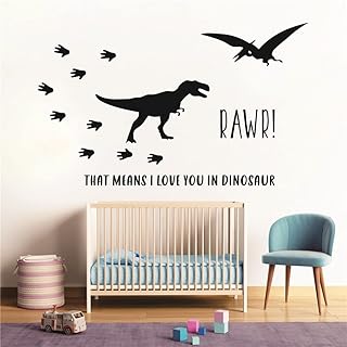 UILMNIY Kids Room Dinosaur Wall Decal Art Home Decor Wall Pterosaur Dinosaurs Footprints Stickers Removable RAWR Quotes Bedroom Boys Room Wall Mural Wallpaper AFN28 (Black)