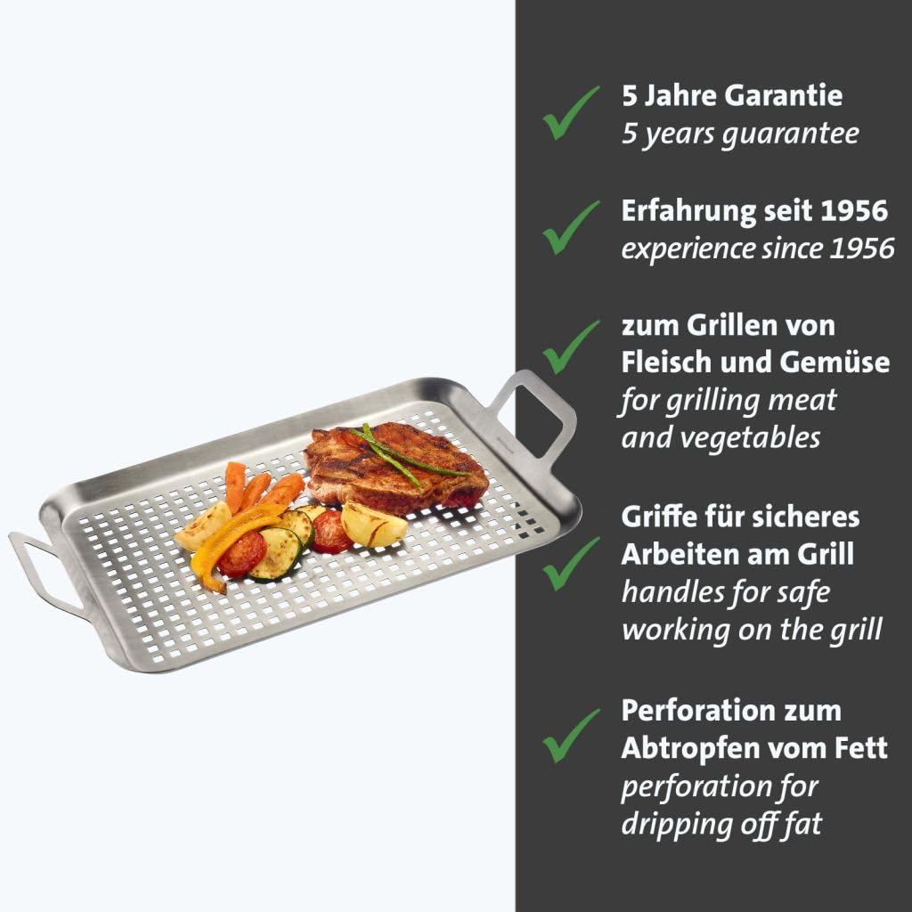 Westmark Poêle grill plate & grande - Pratique pour griller légumes, viandes et autres friandises, durable, passe au lave-vaisselle - Acier inoxydable