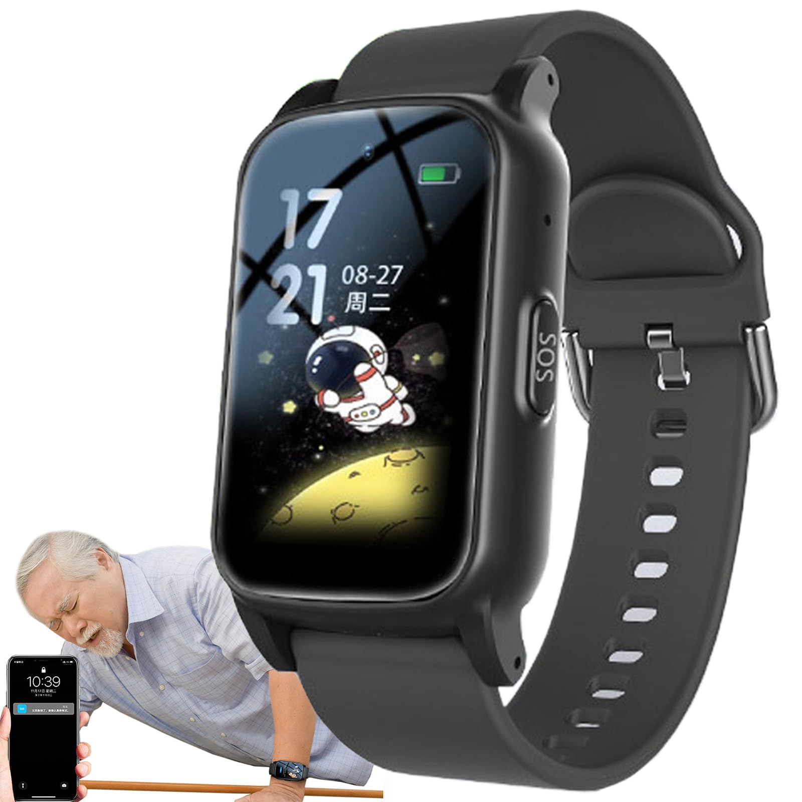 Weyot Fall Detection Smartwatch for Seniors, Health Watch, GPS Smart Watch With Fall Detection, SOS & Health Monitoring, Fall Alarm Watch For The Elderly,Black