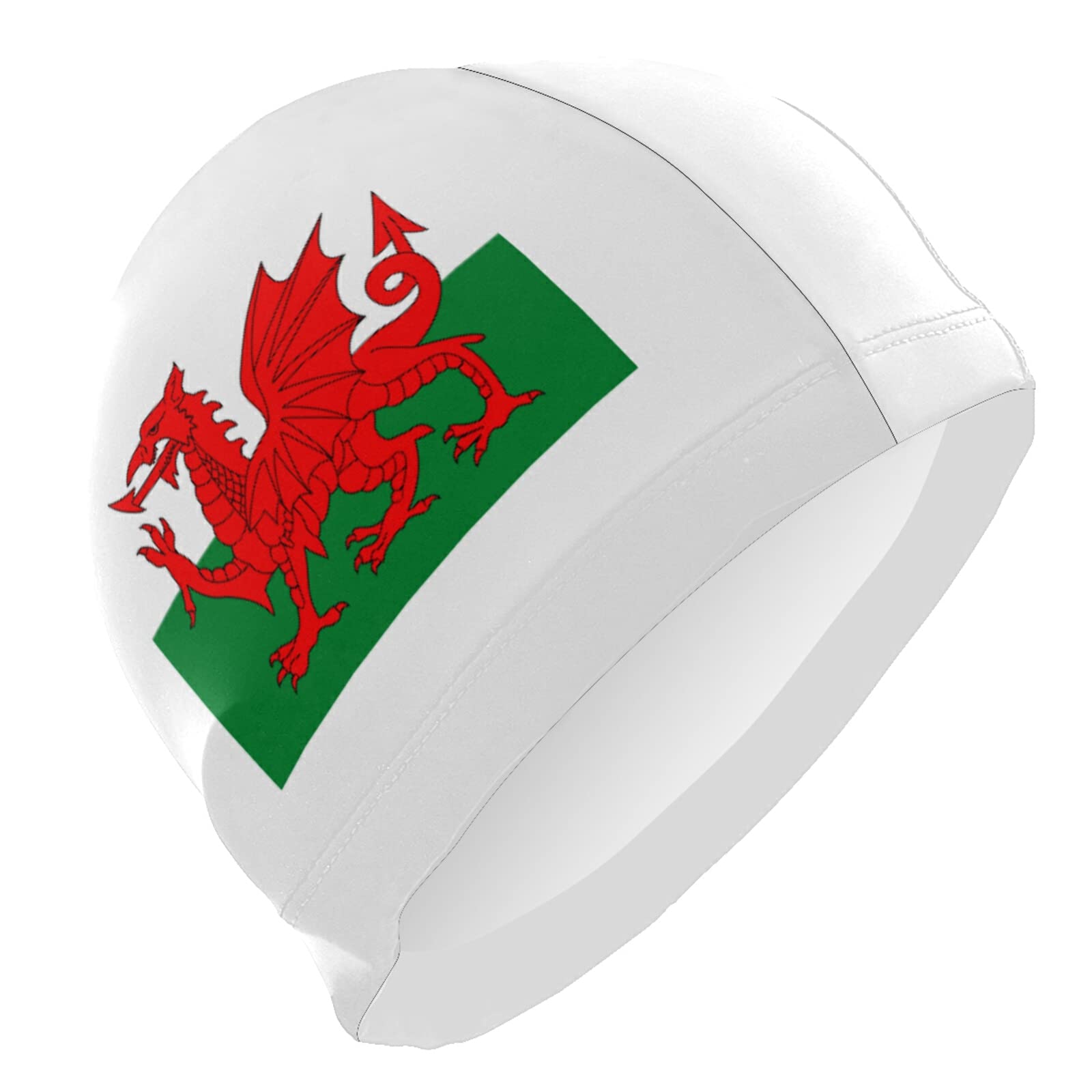 Dallonan Swimming Cap Wales Flag White Unisex Adult Swim Cap Polyester