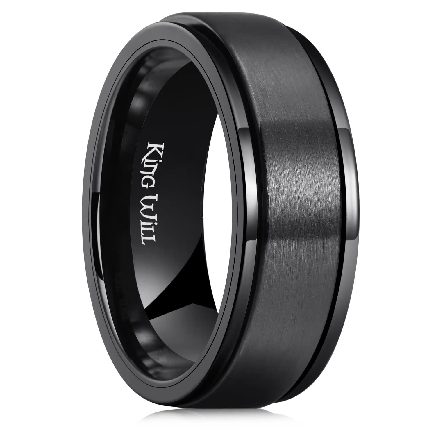 King Will 316L Stainless Steel Spinner Ring for Men Women-8mm Black/Silver/Gold Stress Anxiety Relief Fidget Ring Multiple Styles Wedding Band Comfort