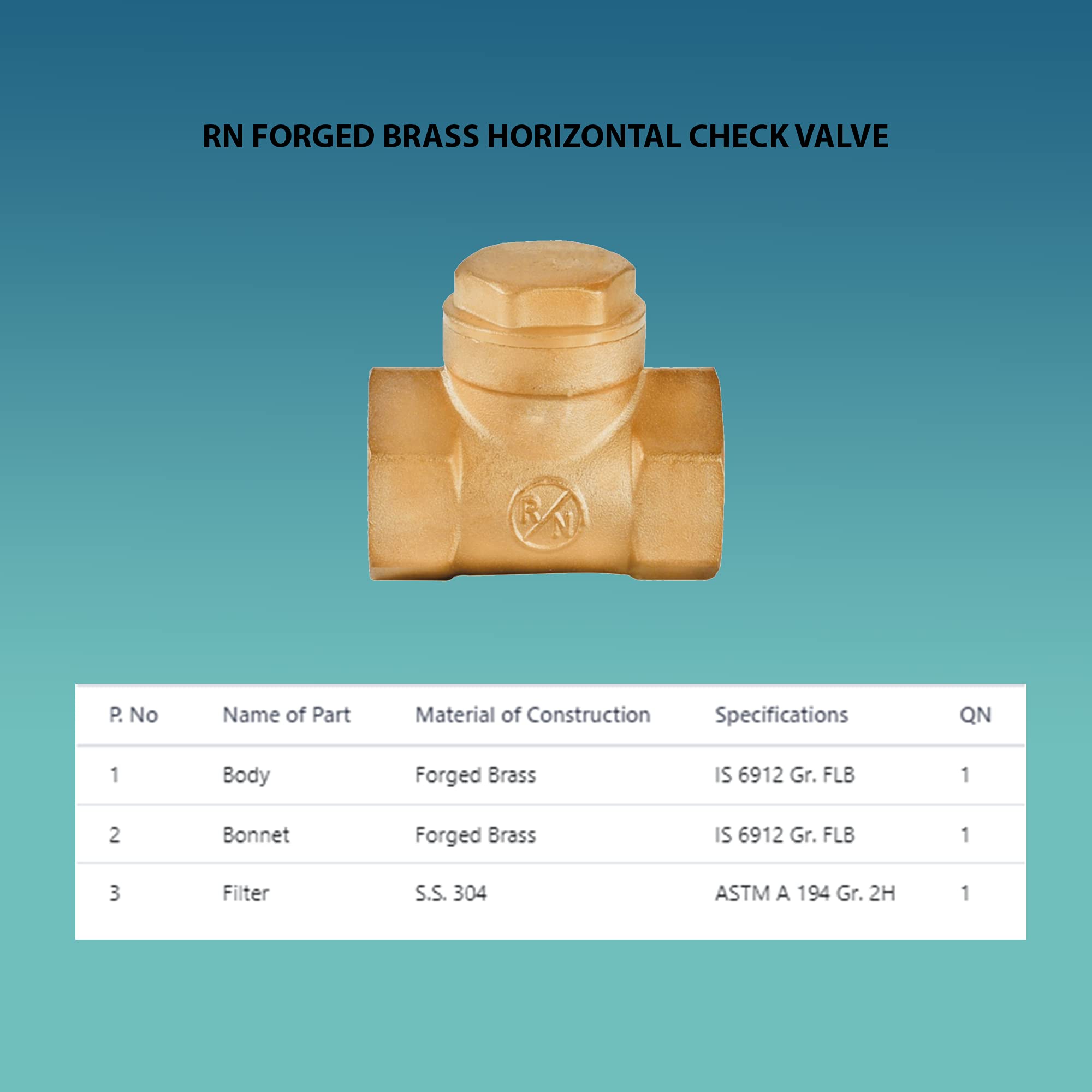 RN Forged Brass Horizontal Check Valve
