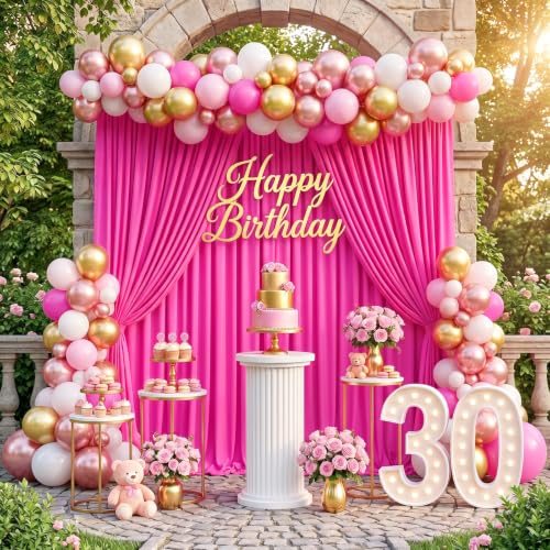 Image of SoarDream Polyester Fuchsia Backdrop Curtains - 5ft x 10ft 2 Panels Vibrant Wedding Party Photography Backdrop for Glamorous Events