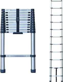 Telescoping Ladder, 10 FT Stainless Steel Extension Ladder for Home, Collapsible Ladders 330 Lb Max Capacity, Multi-Purpose Telescopic Ladder for Roof Ceiling, Household Daily, EN131 Certificated