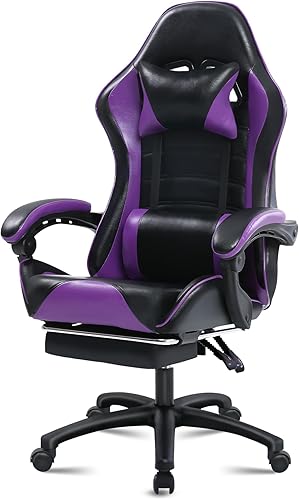 Silla ergonómica para juegos con reposapiés, cómoda silla de computadora para personas pesadas, sillas de videojuegos de cuero transpirable, silla