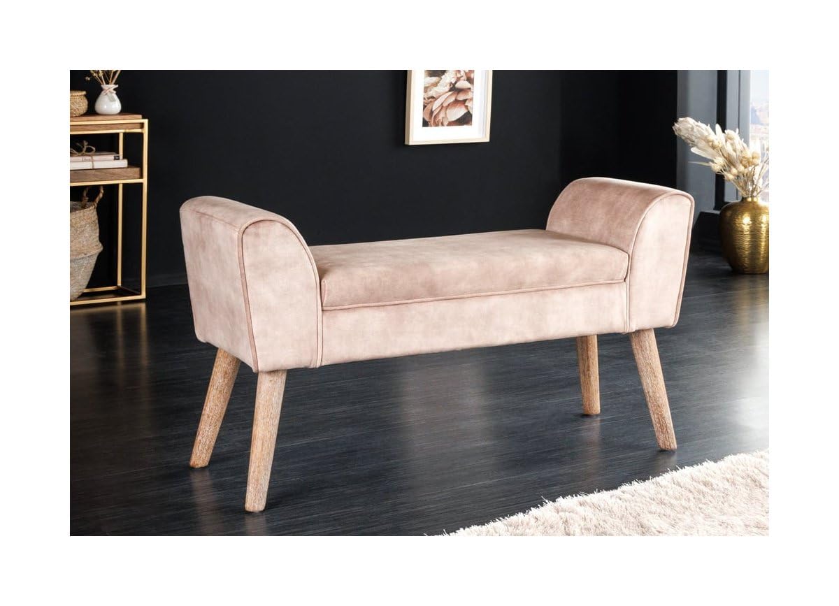 Elegante panchina imbottita Skandi stile nordico, 90 x 56 x 30 cm, in tessuto di colore beige, con braccioli