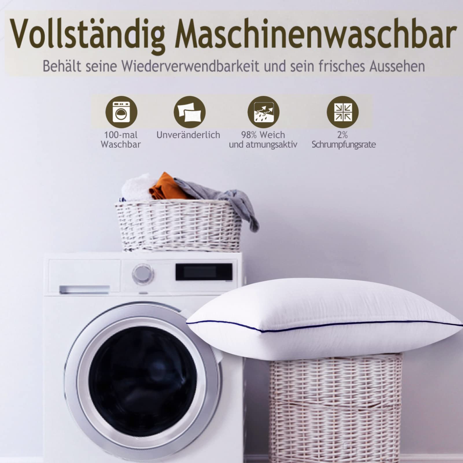 Kopfkissen 50x70 cm Luxus Hotel Kopfkissen Komfort Bettkissen 2er Set Kissen, 100 Mikrofaser Innenkissen Waschbar Kopfkissen Nackenschmerzen Allergiker Schlafkissen Seitenschläferkissen