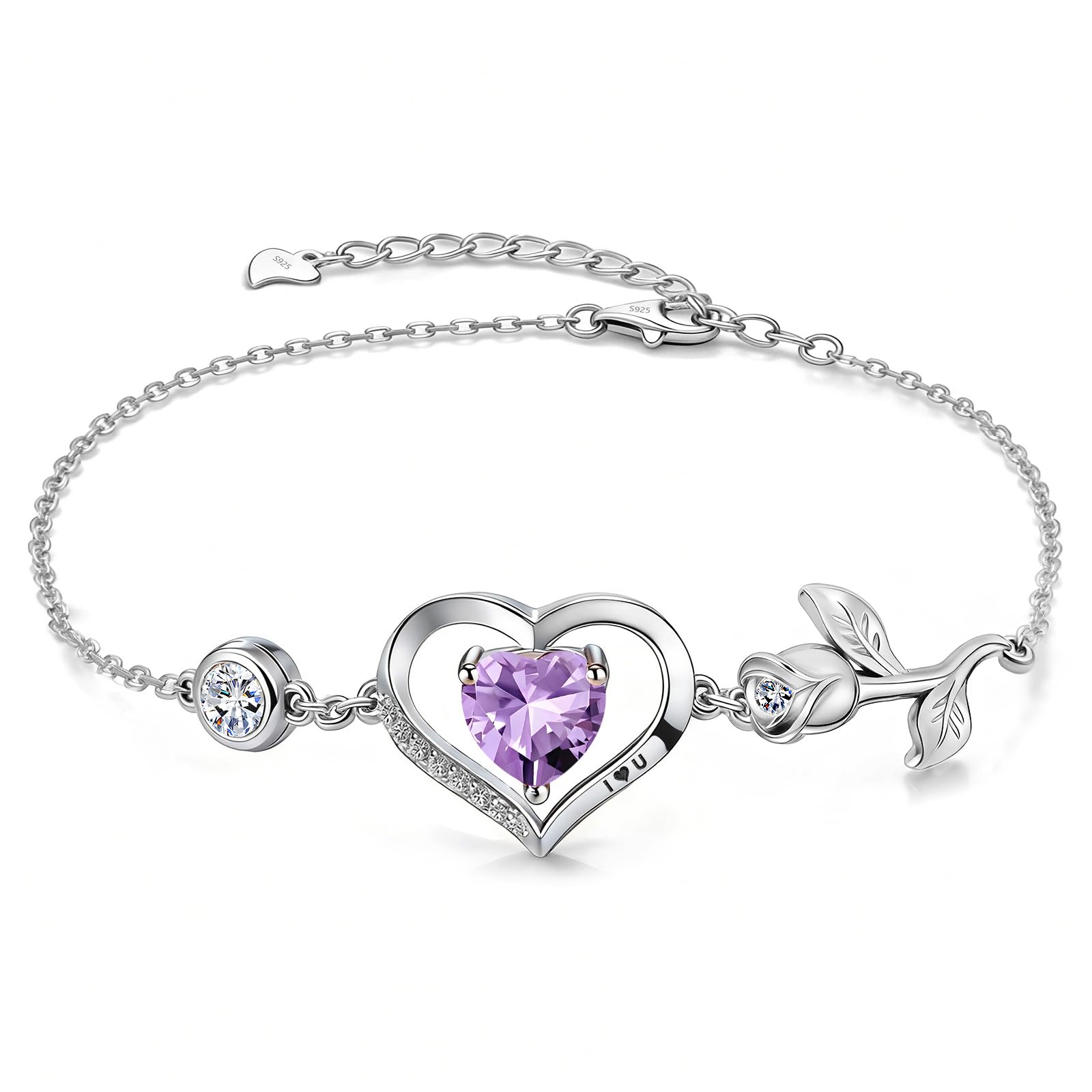 JACUPO 1 Karat Rose Herz Armband Moissanit/Lab-Grown Saphir/Rubin/Smaragd S925 Silber 18K weiß/rotvergoldet Jahrestag für Frau/Freundin/Mutter/Tochter