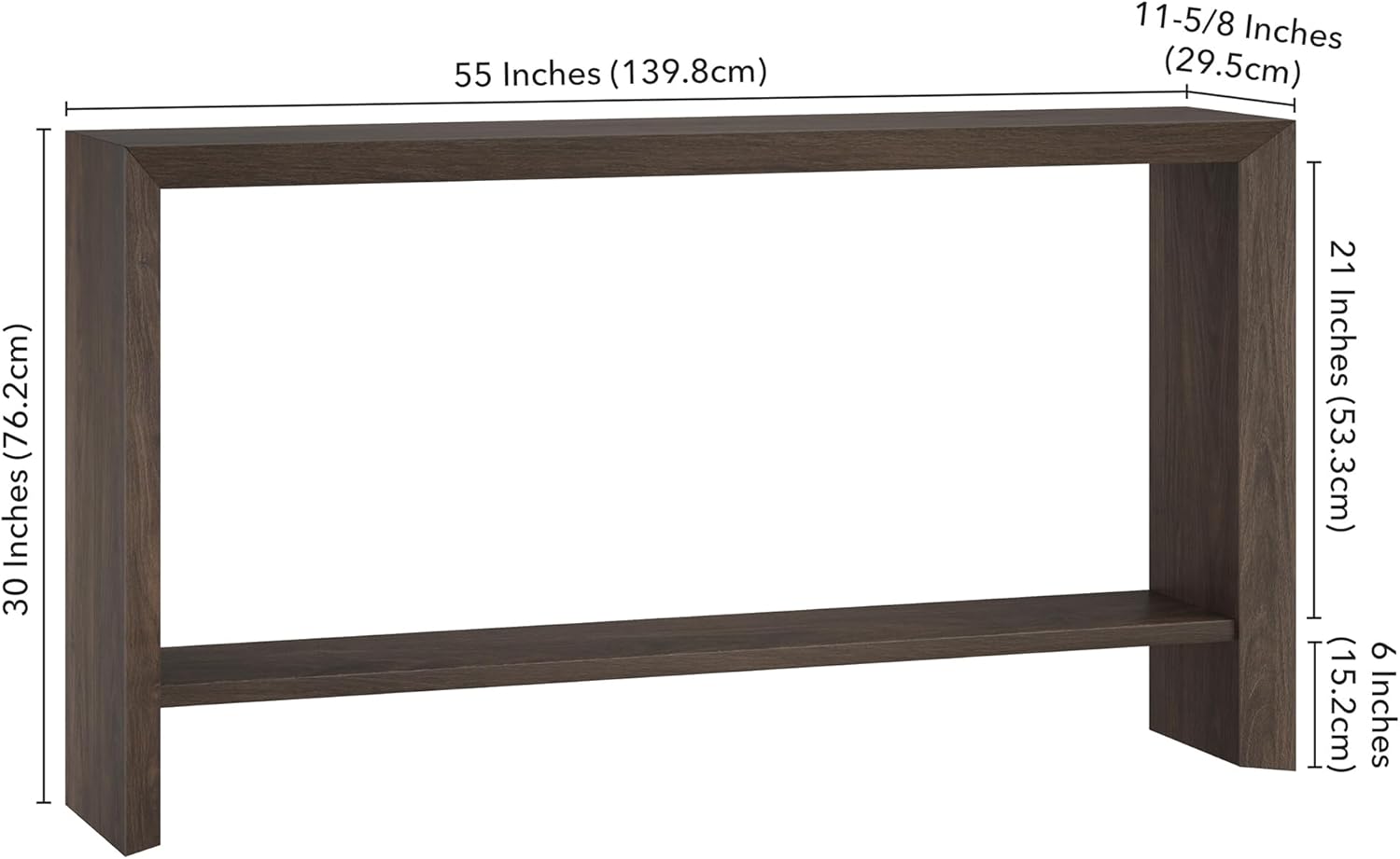 Henn&Hart 55" Wooden Rectangular Console Table Entryway Table, Sofa Table with Wooden Storage Shelf for Entryway, Living Room, Couch, Hallway, or Office, Warm Brown