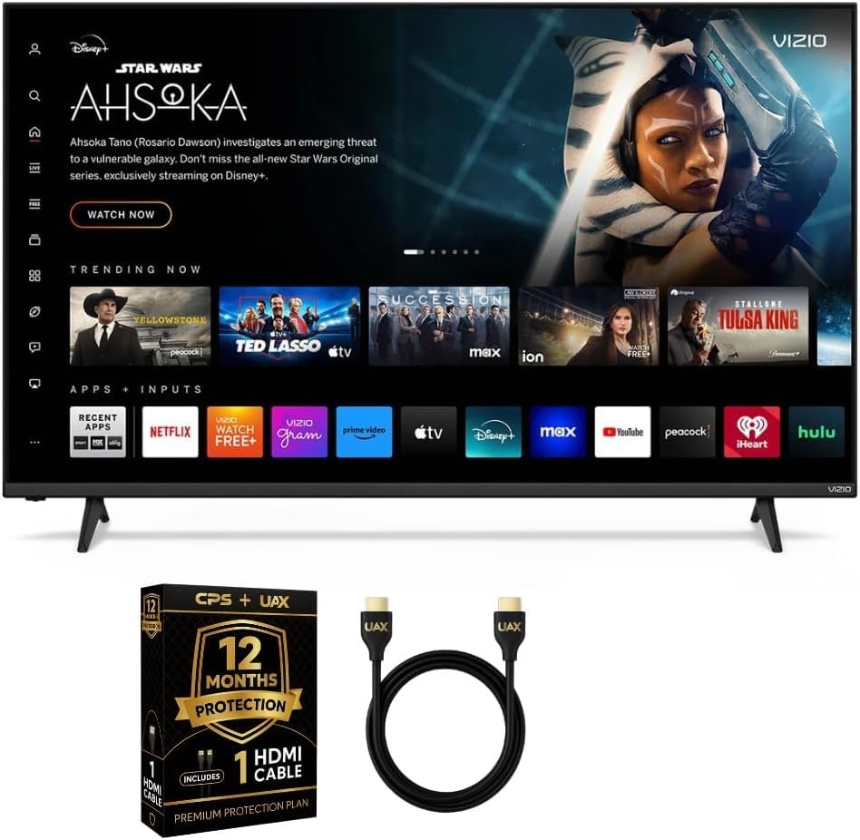 VIZIO 50-Inch 4K UHD LED Smart TV Bundle - HDR10+, VRR, Bluetooth, Alexa Compatible, Voice Remote with UAX HDMI Cable, 12-Month CPS Protection.