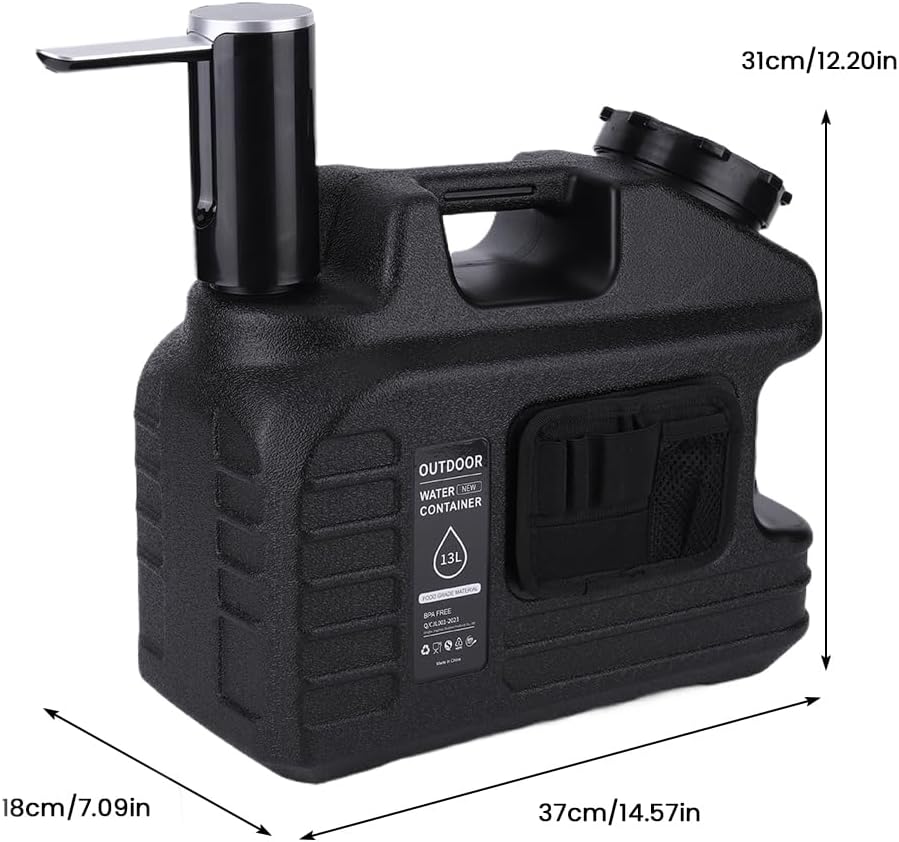 13L Camping Water Container with Spigot Electric Pump Faucet Water Tank Leakproof Portable Water Container for Outdoor Hiking Camping Picnic Supplies