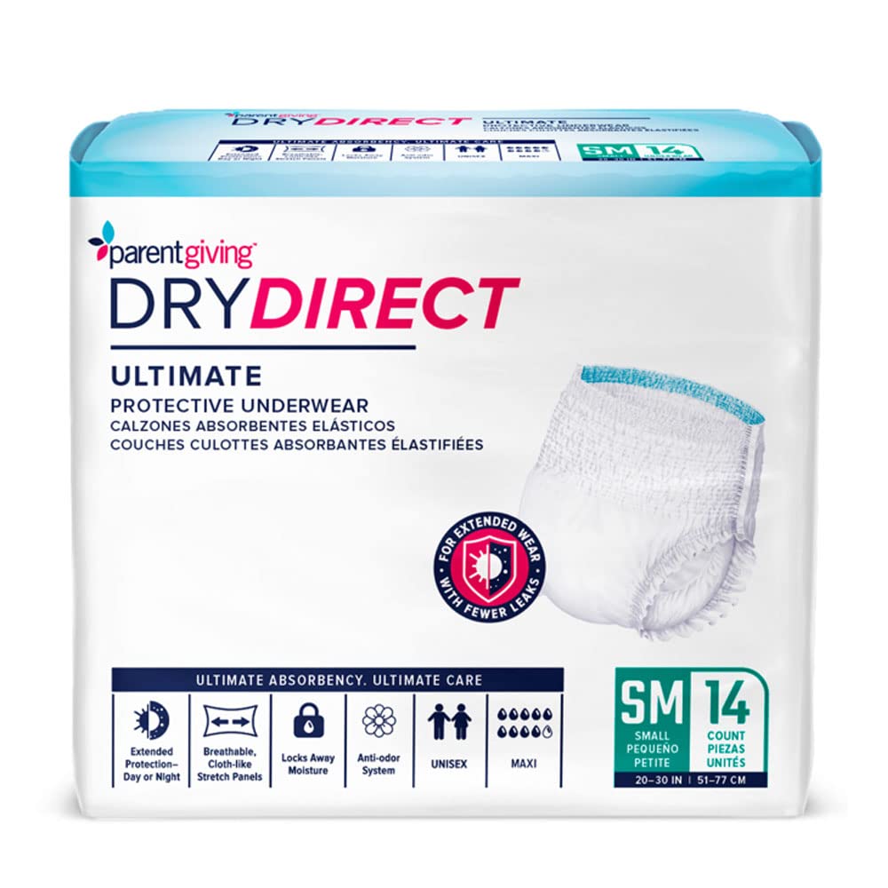 Dry Direct Ultimate Protective Underwear, Soft Cloth-Like Adult Diapers, Max Absorbency Disposable Incontinence Protection - Small (Pack of 14)