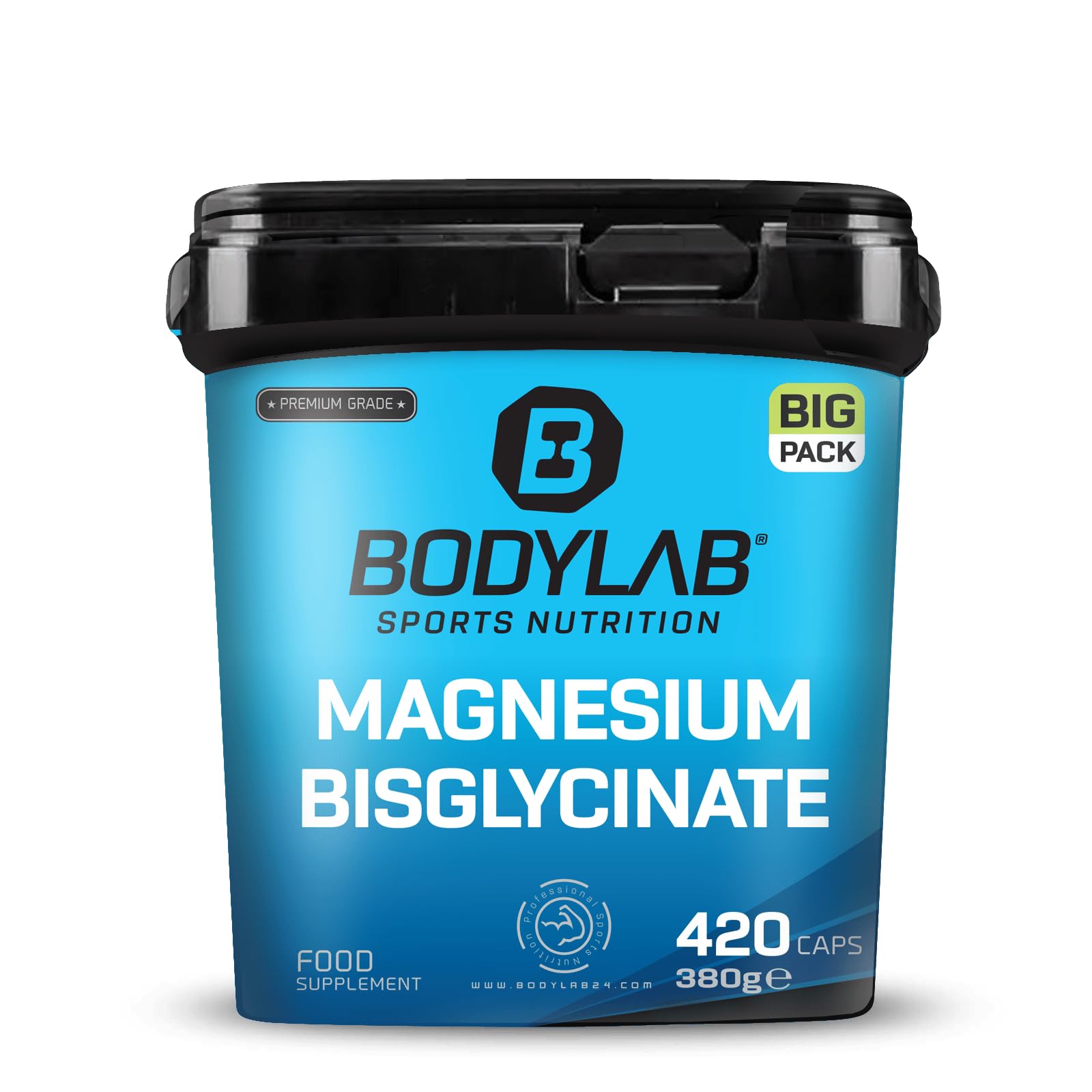 Bodylab24 BIG PACK Magnesium Bisglycinate 420 Kapseln, hochdosiertes Magnesium mit 300mg je Tagesdosis, Magnesiumbisglycinat-Komplex mit hoher Bioverfügbarkeit, ideal für Sportler