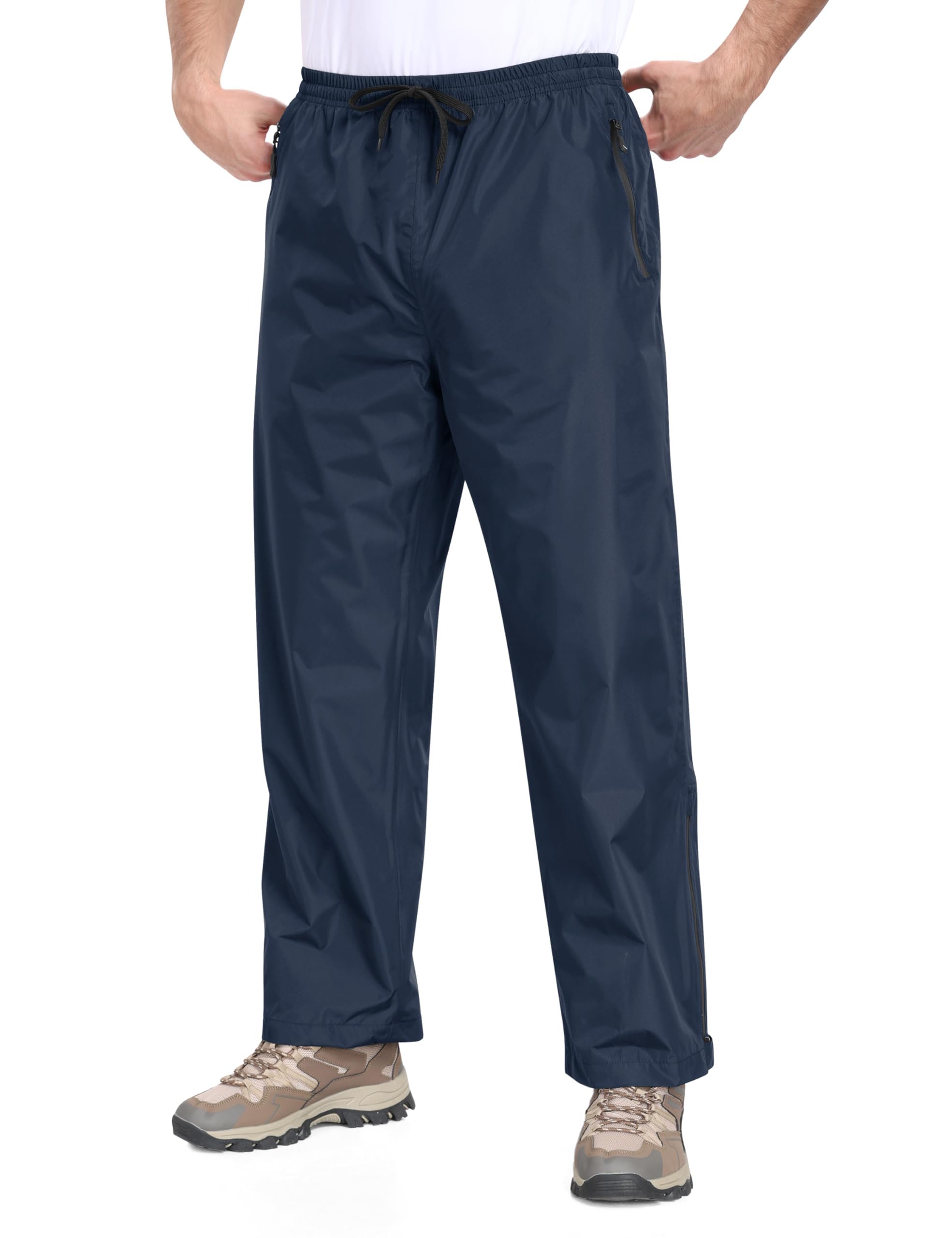 MoFiz Pantalon de Pluie Homme Léger Imperméable Respirant Coupe-Vent Pantalon de Randonnée Moto Pliable avec Poches Zippées