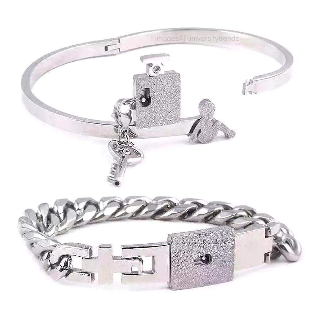 University Trendz Unisex Titanium Stainless Steel Key and Lock Couples Bracelet Set (Silver) (B08GSBNBF6) Amazon Price History, Amazon Price Tracker