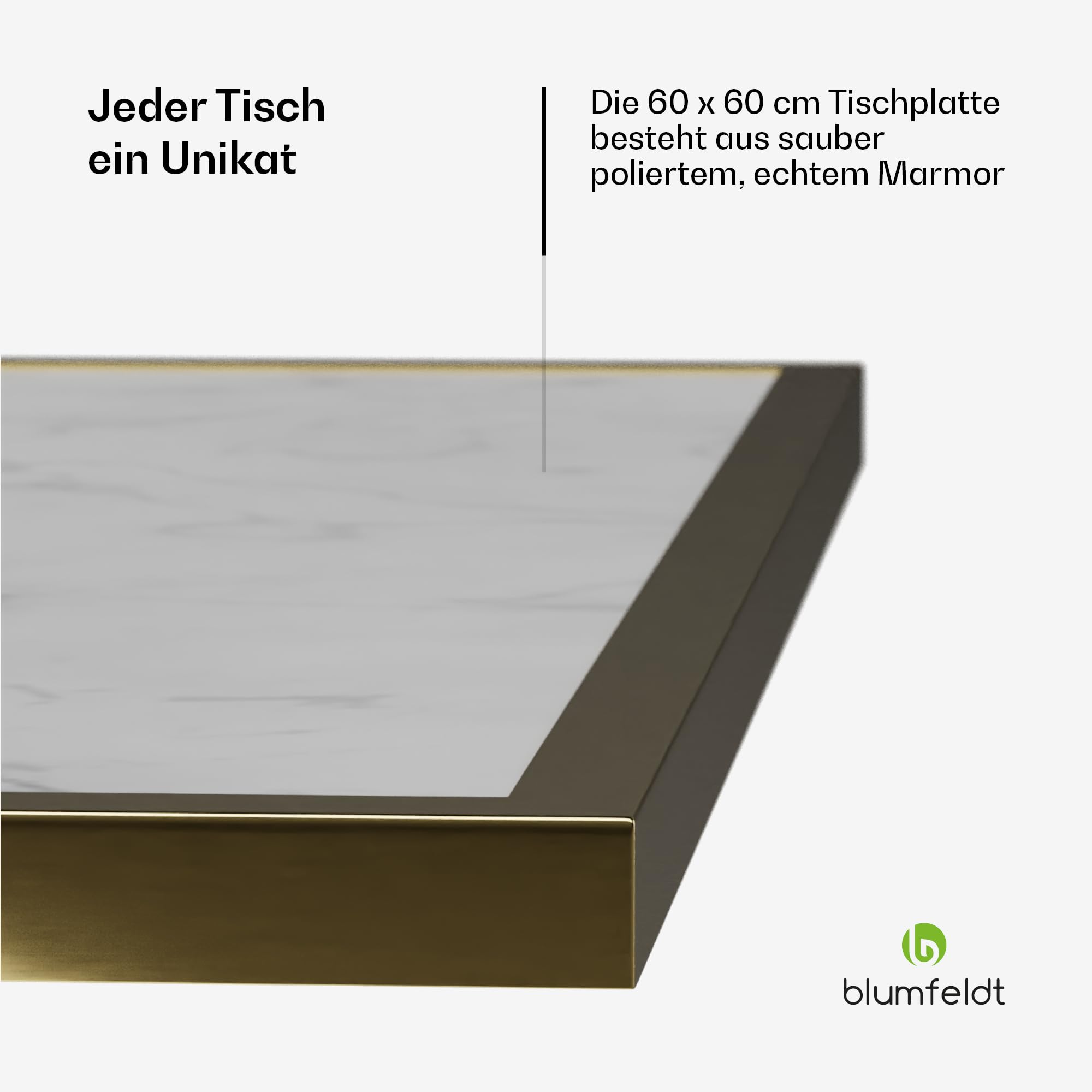 blumfeldt Bistrotisch – 60x60 cm Marmorplatte, Jugendstil-Design, Wetterfest, Gusseisenfuß, Ideal für Garten & Balkon, Einfacher Aufbau