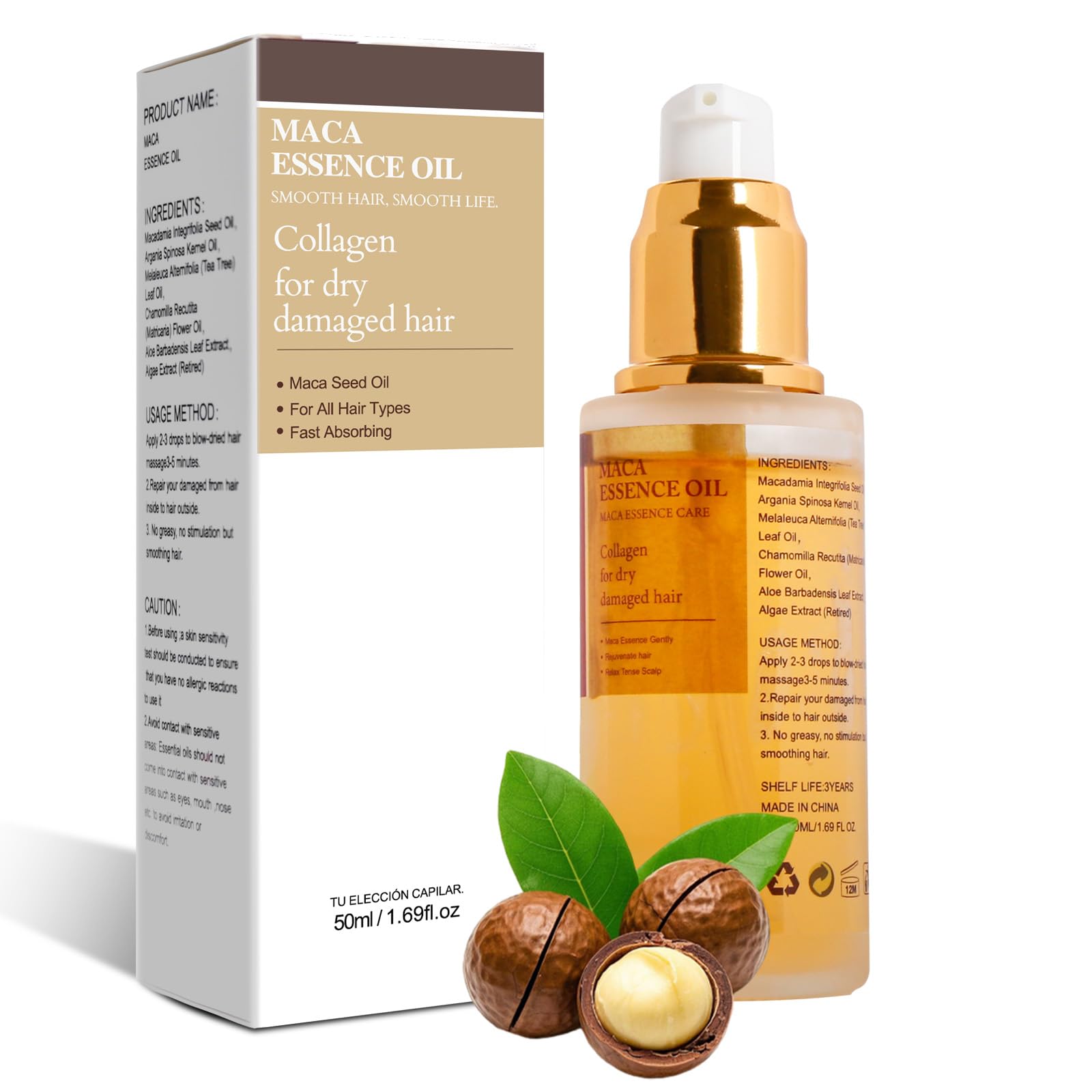 Challyhope Argan Oil for Hair, Tea Tree Oil for Hair, Collagen Hair Oil for Frizzy Curly Damaged Hair(50ml / 1.69 fl.oz)