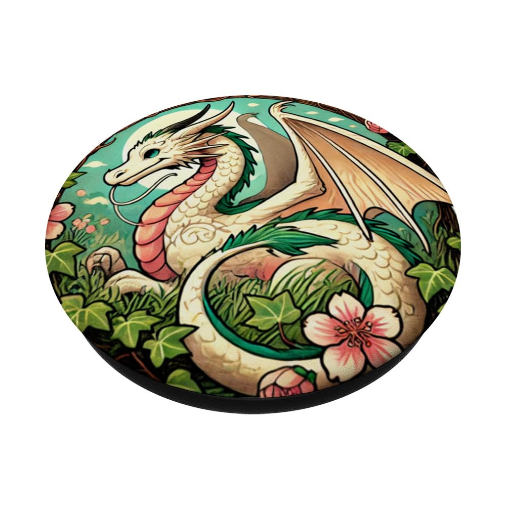 Dragon Cherry Blossoms Dragons pink cherry blossom PopSockets Swappable PopGrip, Black - Image 2