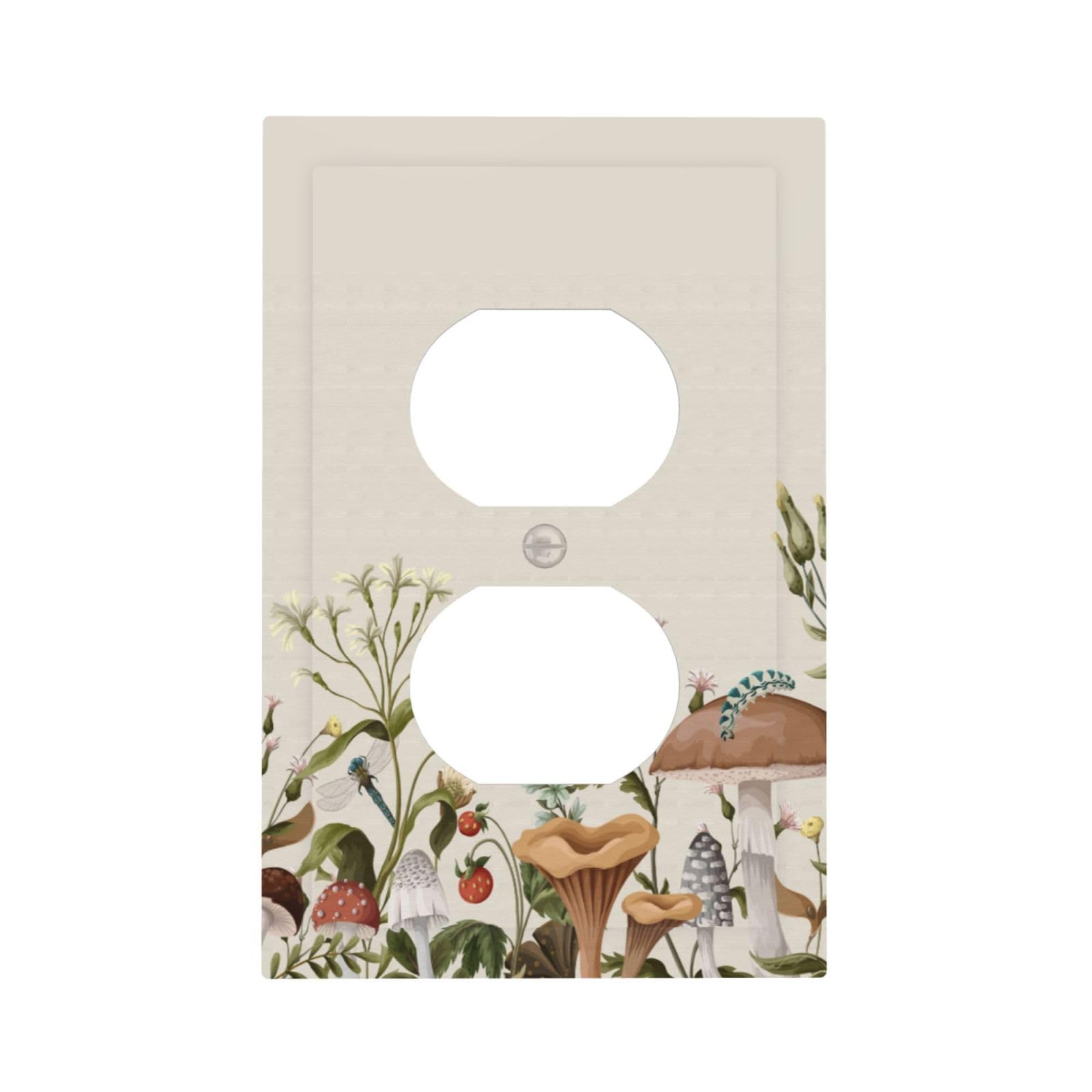 Decorative Rustic Cute Boho Mushroom 1-Gang Duplex Outlet Cover