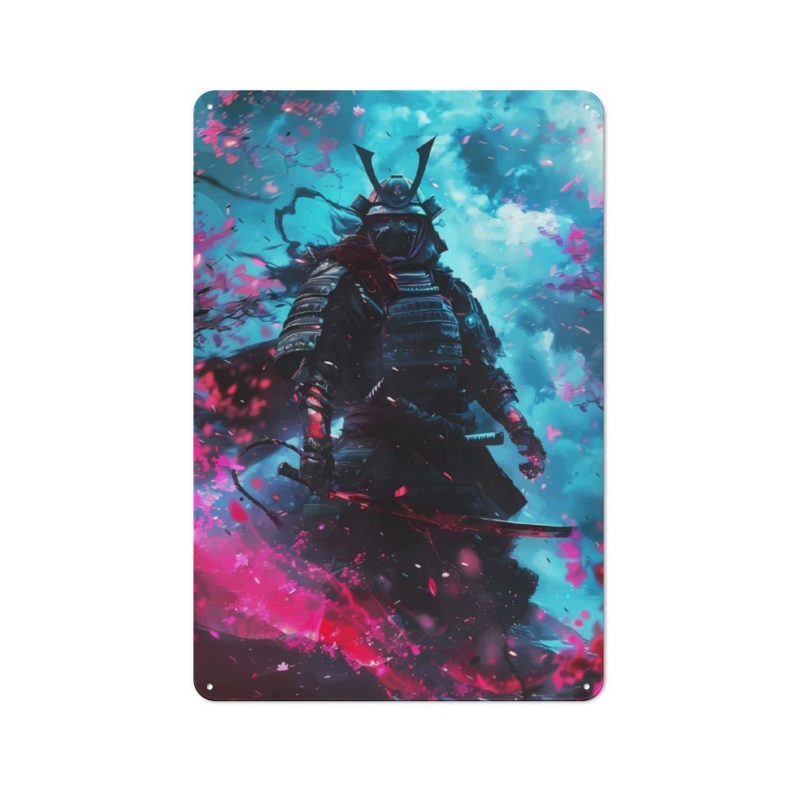 Junmoney Eternal Samurais Vigil Tin Wall Plaque 30X20cm, Rustic Cottage Wall Art For Dining Room, Cafe, Entryway Or Family Room