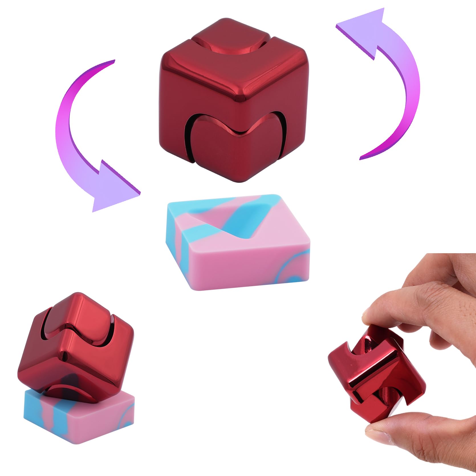 Desk-Fidget-Toys Spinner-Cube: Cool-Gadgets Metal Kinetic-Desk-Toys Office EDC-Toy with Silicone Base, ADHD Tools Cool-Stuff Thing Stress Relief Toy Gift for Kids Children Teens Adults Christmas