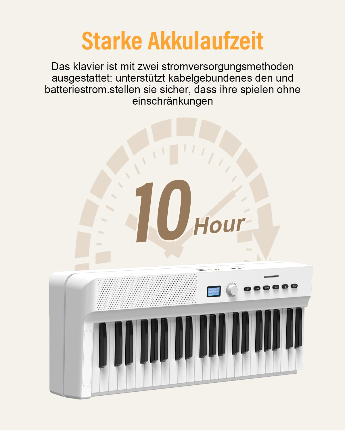 Pianoforte pieghevole migliorato, tastiera semi-ponderata a grandezza naturale, supporta MIDI, tastiera portatile pieghevole con cavo dati, adatta per regali (bianco)