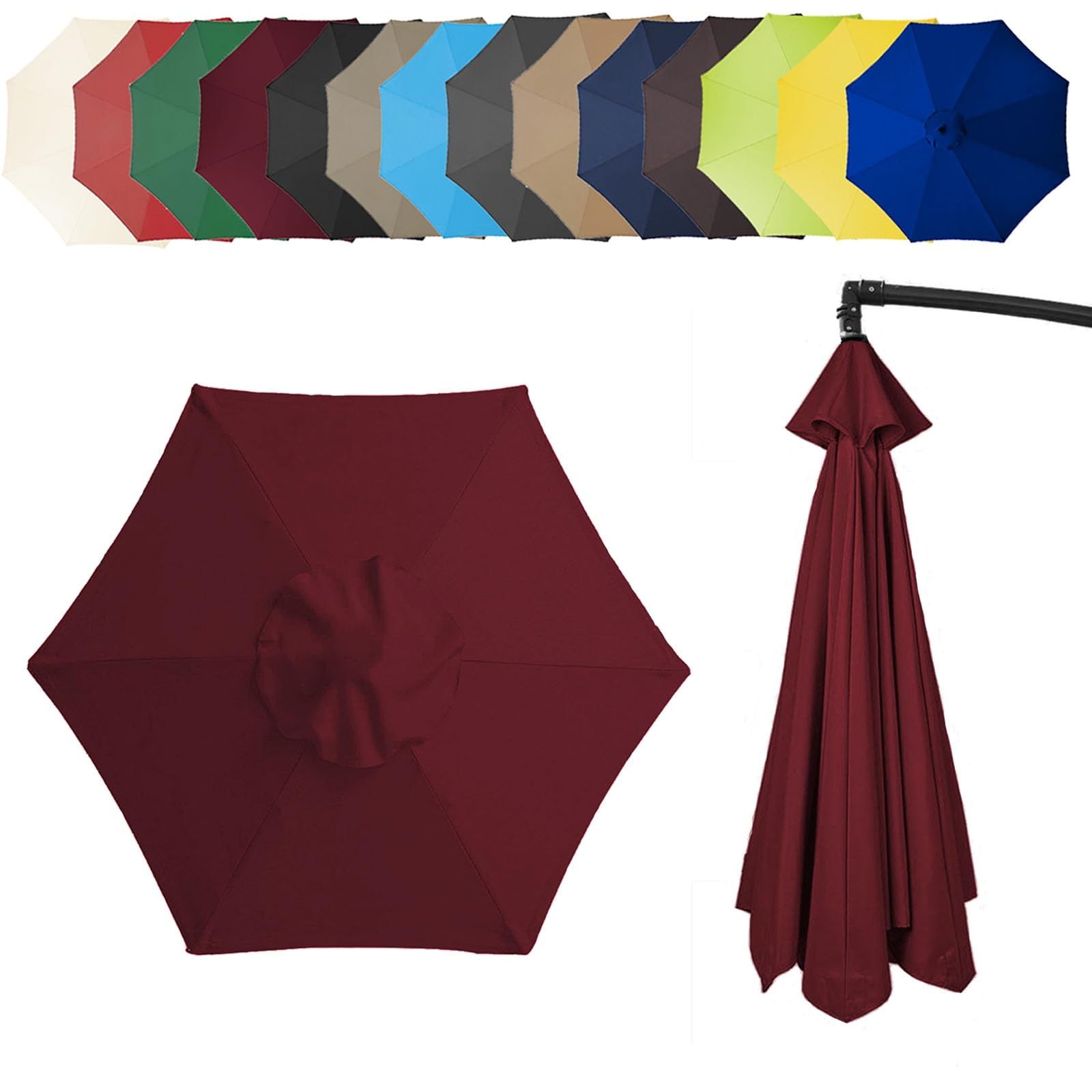 6.4ft/8.8ft/9.8ft (200/270/300cm) Replacement Parasol Garden Patio Umbrella Fabric Canopy Cover