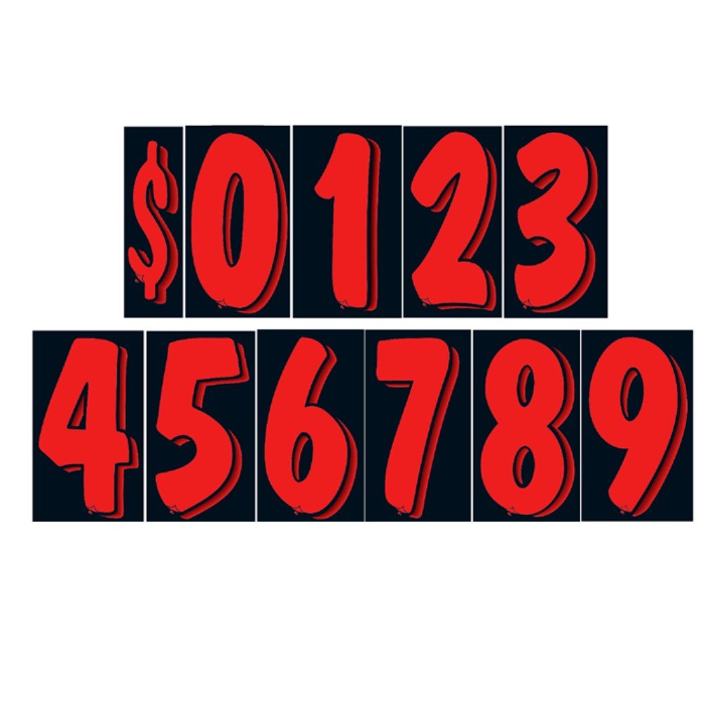VERSA-TAGS 7 1/2 Inch Red & Black Vinyl Numbers Decals 11 Dozen Set Car Windshield Pricing