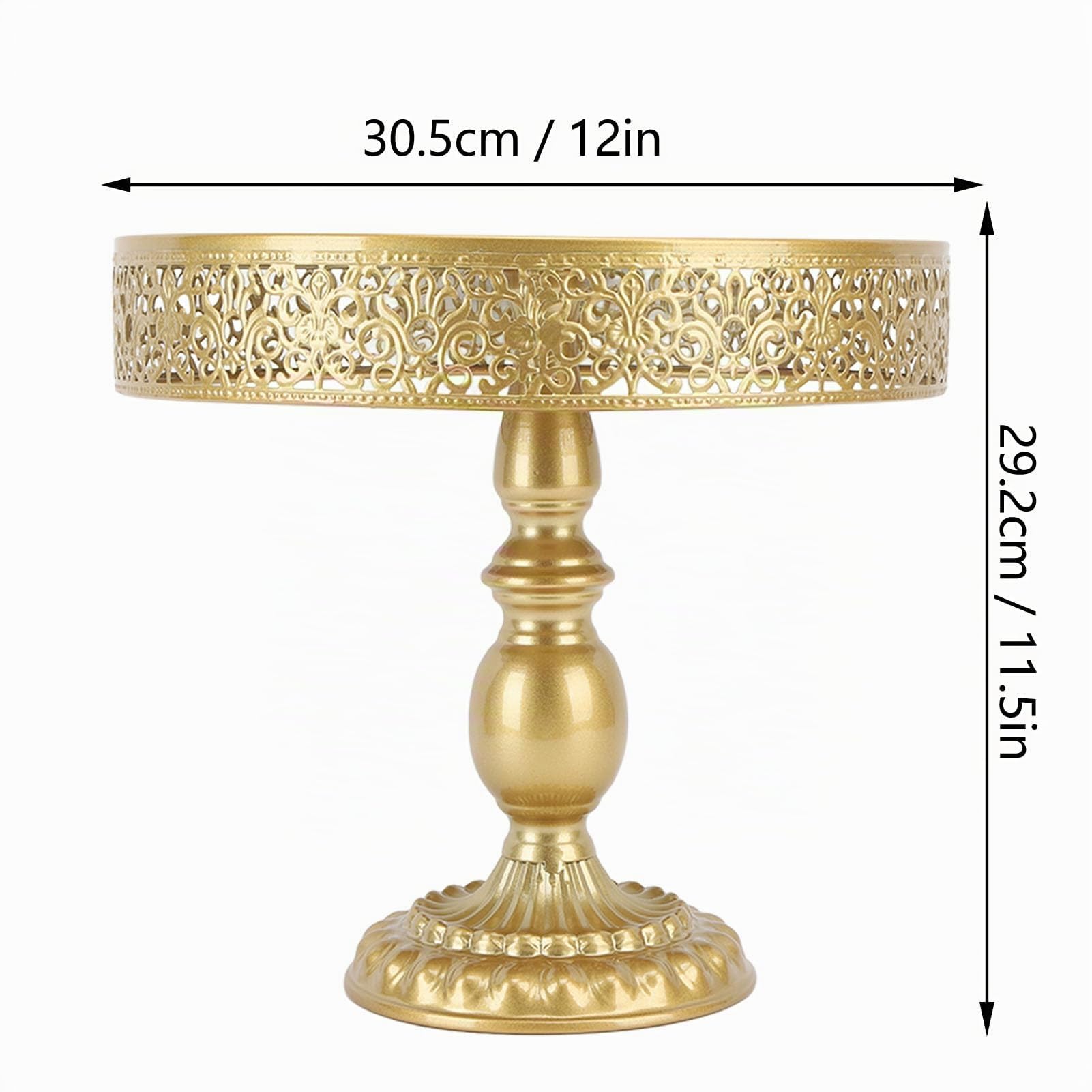 Soporte Redondo Brillante Dorado para Tartas y Magdalenas, Metal Decorativo (11.5x12in)