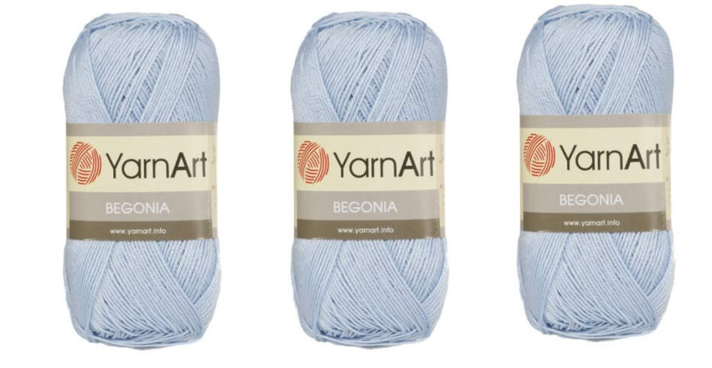 Yarn art Begonia 100% Mercerized Cotton, Lot of 3 Skein, Each 1.76 Oz (50g) / 185 Yrds (169m), Fine Sport: 2 (4917)