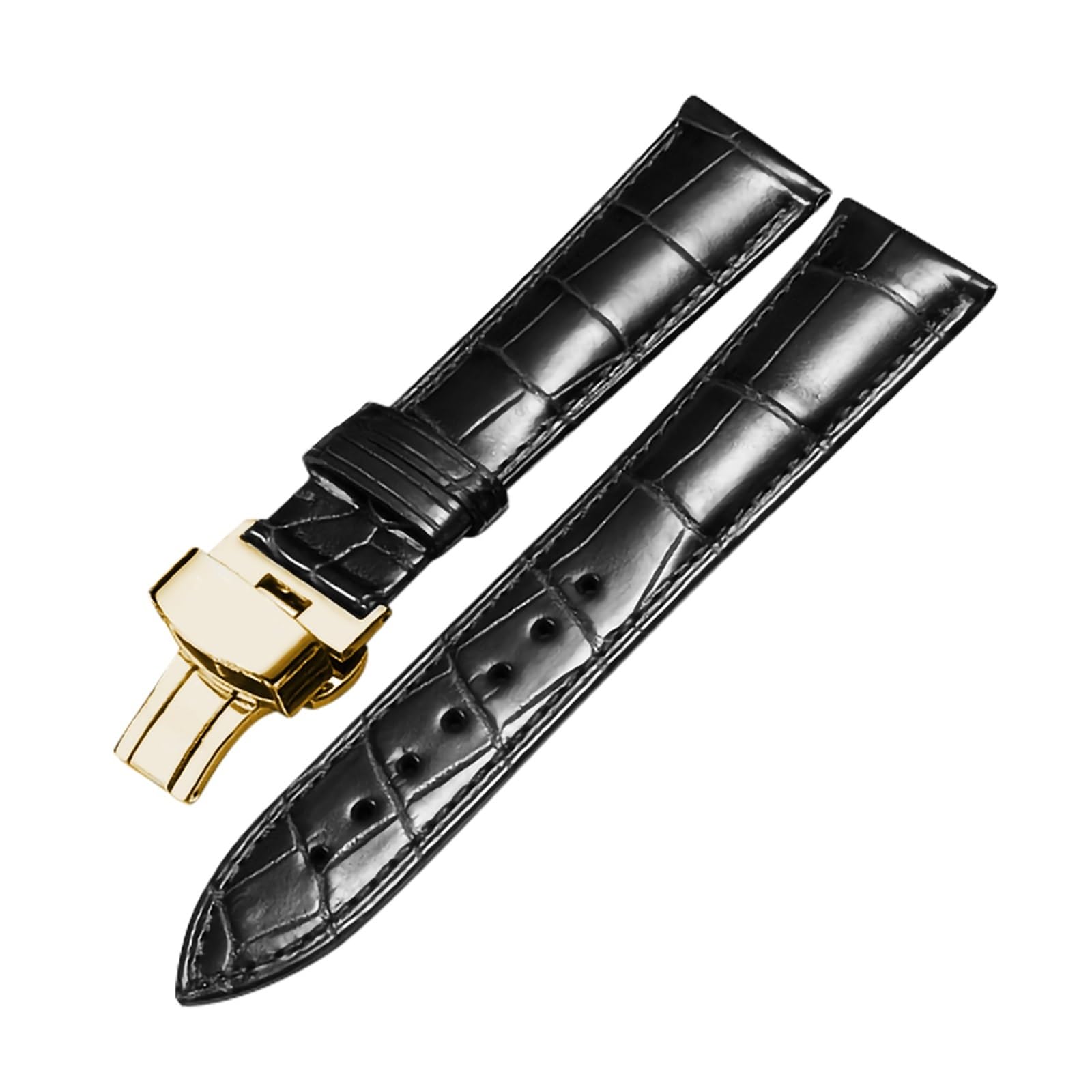 INEOUT Correa De Reloj De Cuero De Cocodrilo Genuino 14mm 16mm 18mm 19mm 20mm 21mm 22mm Correa De Relojes Café Negro Mariposa Hebilla Correa De Reloj