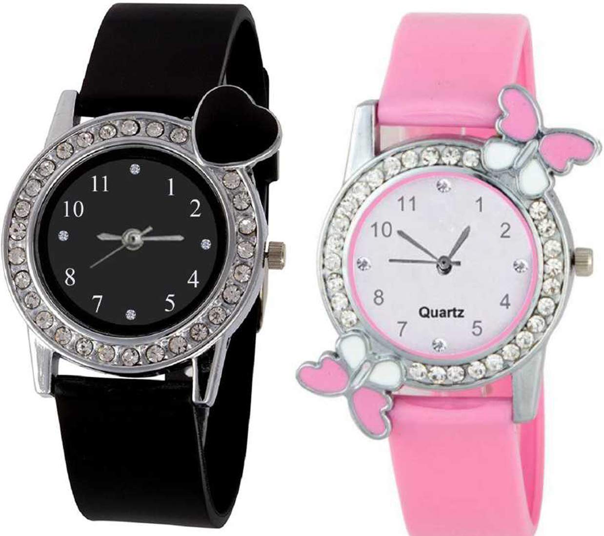 NiyatiFab Analogue Girls Watch (White & Black Dial Pink & Black Colored Strap) (Pack of 2) (B07MBFLGB8) Amazon Price History, Amazon Price Tracker