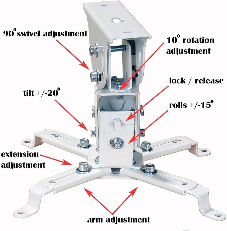 VideoSecu Swivel Tilt Universal Projector Ceiling Mount Bracket Fits Flat and Vaulted Ceiling with 26.7" Extension Pole up to 44 lbs (20 kgs) Load Capacity PJ2W 1CA
