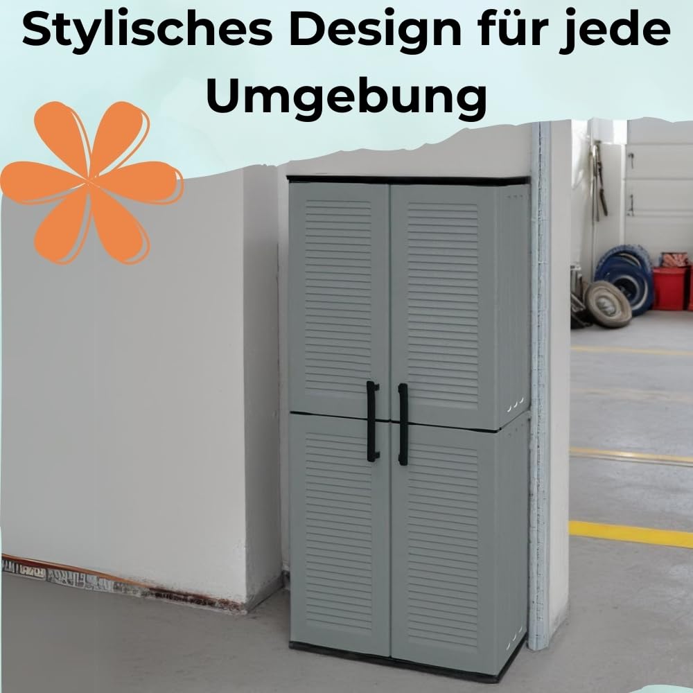 GarPet Besenschrank Gartenschrank Wetterfest Outdoor Schrank Kunststoff Mehrzweckschrank Putzschrank Aufbewahrungsschrank Allzweckschrank Balkonschrank Haushaltsschrank 163 cm