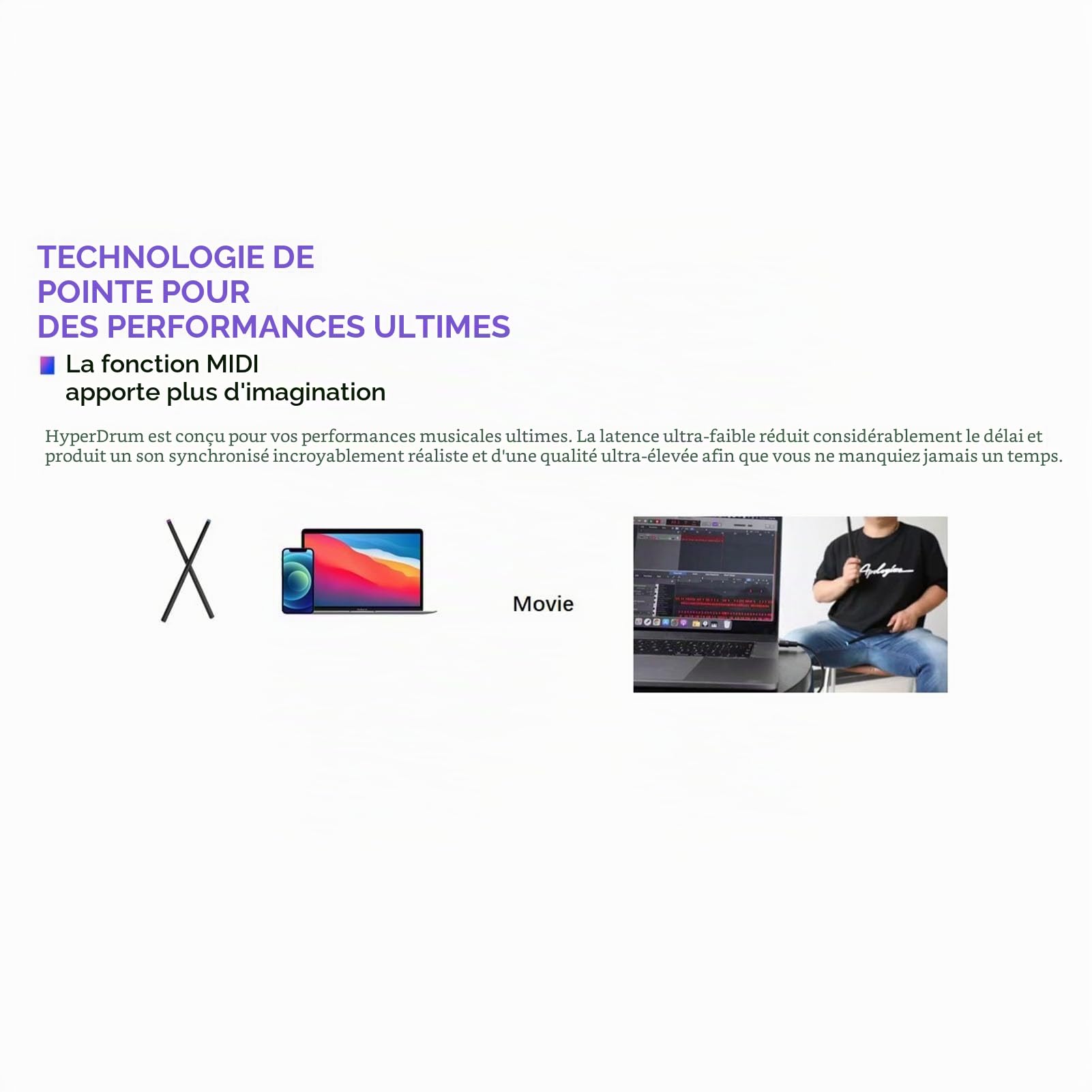 Batterie virtuelle Batterie électronique portable Console de batterie Simulation faible bruit avec leçons pour débutants