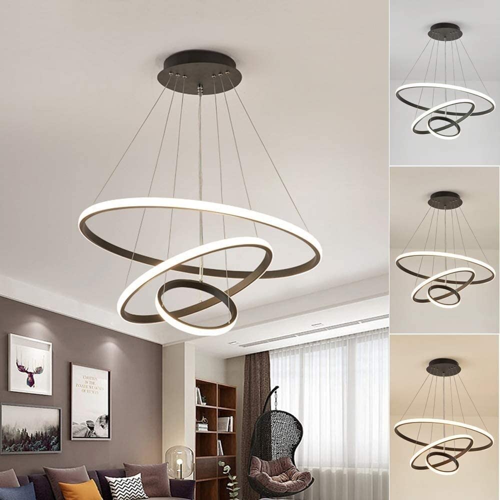 Lámpara de impacto regulable LED triple anillo de metal para dormitorio 8