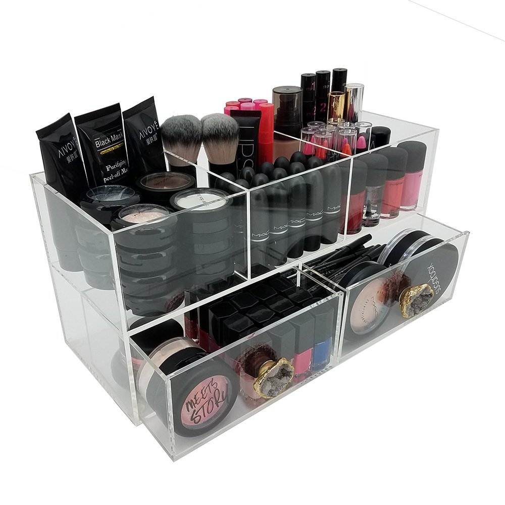 OnDisplay Andrea Deluxe Acrylic Cosmetic/Jewelry Organization Station w/Geode knobs - Natural/Gold